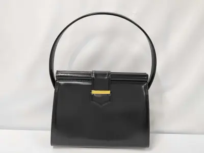 logo plate handbag, leather, black shoulder bag