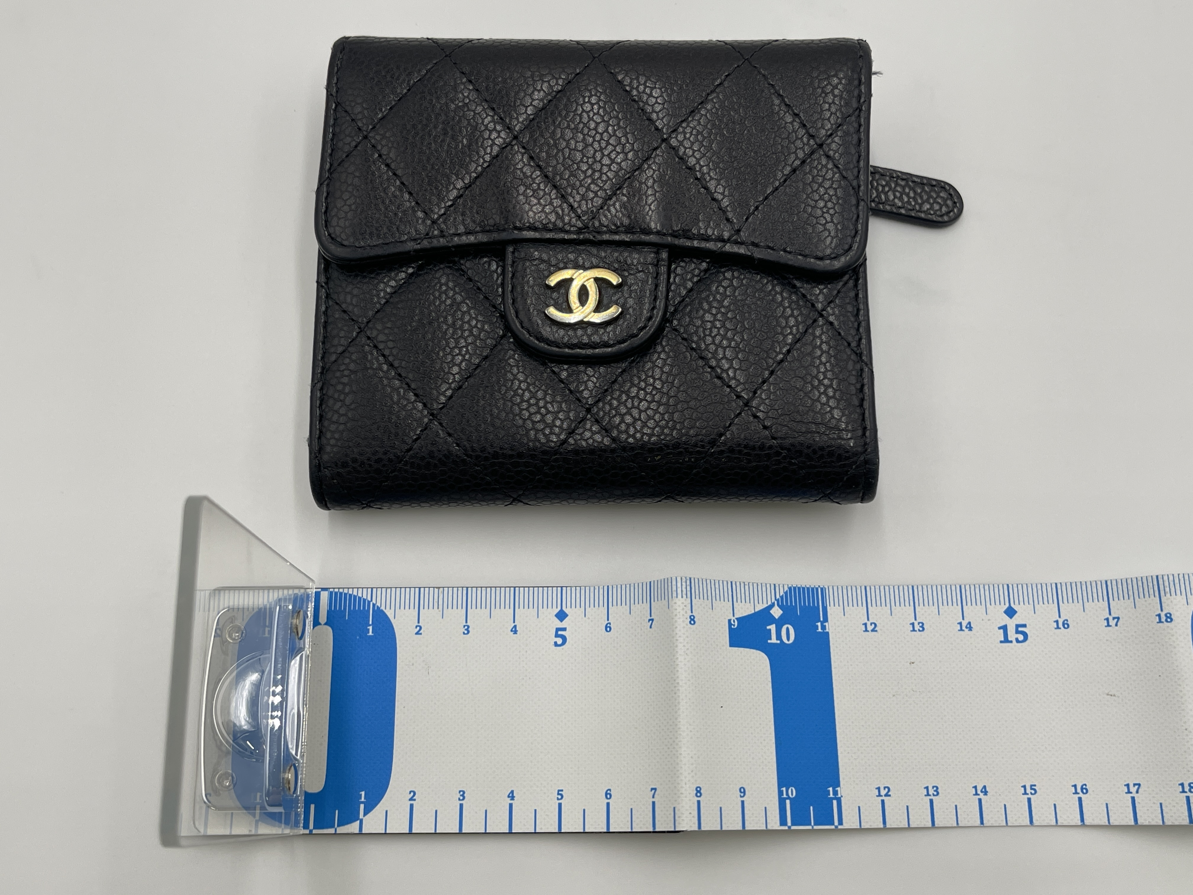 Matelassé Caviar Skin Compact Wallet, Black with Gold Hardware, 21882157 (Wallet) — view 11