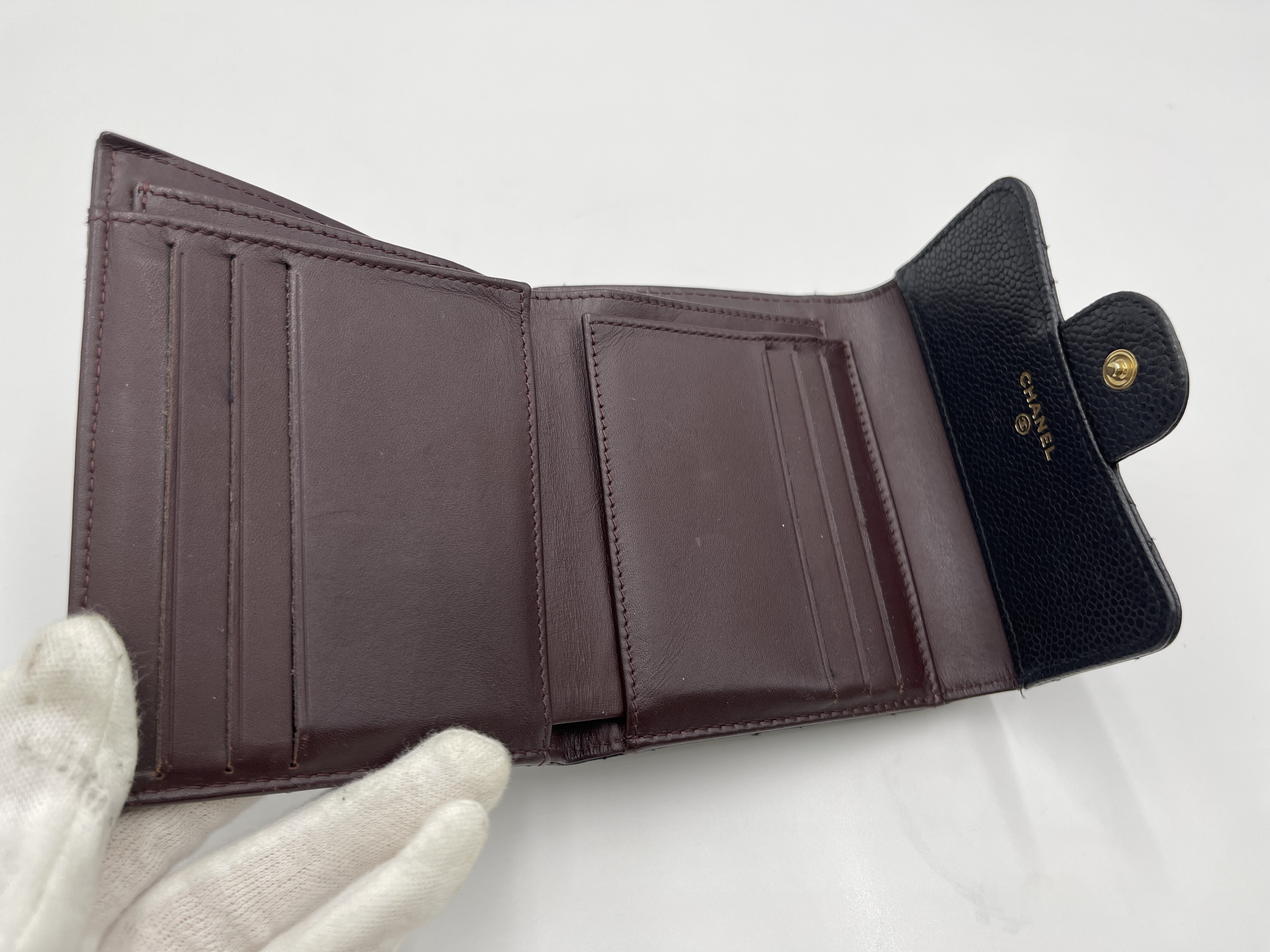 Matelassé Caviar Skin Compact Wallet, Black with Gold Hardware, 21882157 (Wallet) — view 4