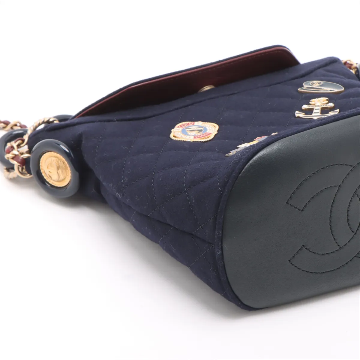 Matelasse Wool 2WAY Shoulder Bag Paris Hamburg Navy Gold Hardware 26184932 No. 26 — view 4