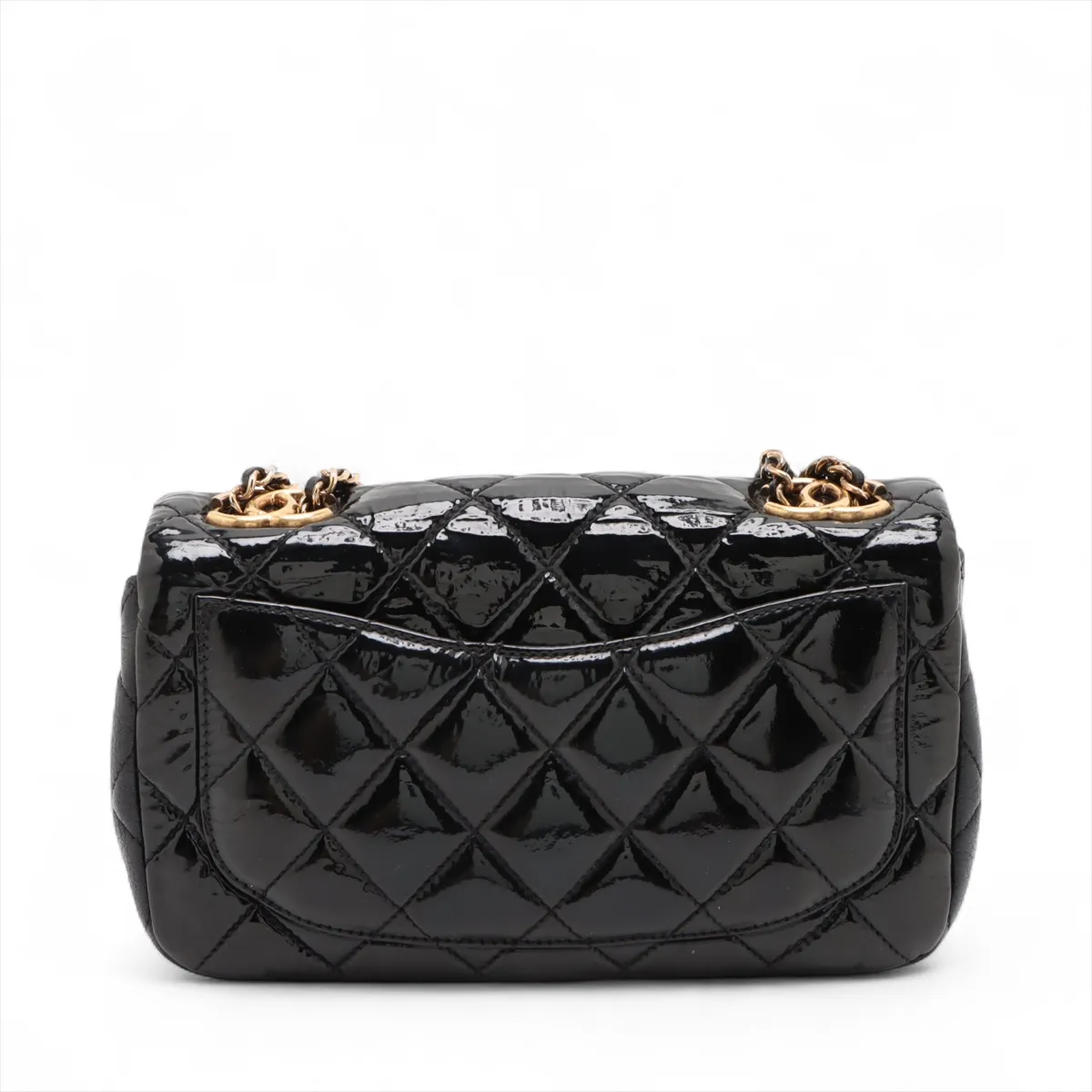 Matelasse patent leather x leather single flap double chain bag black gold hardware 21319232 21s — view 2