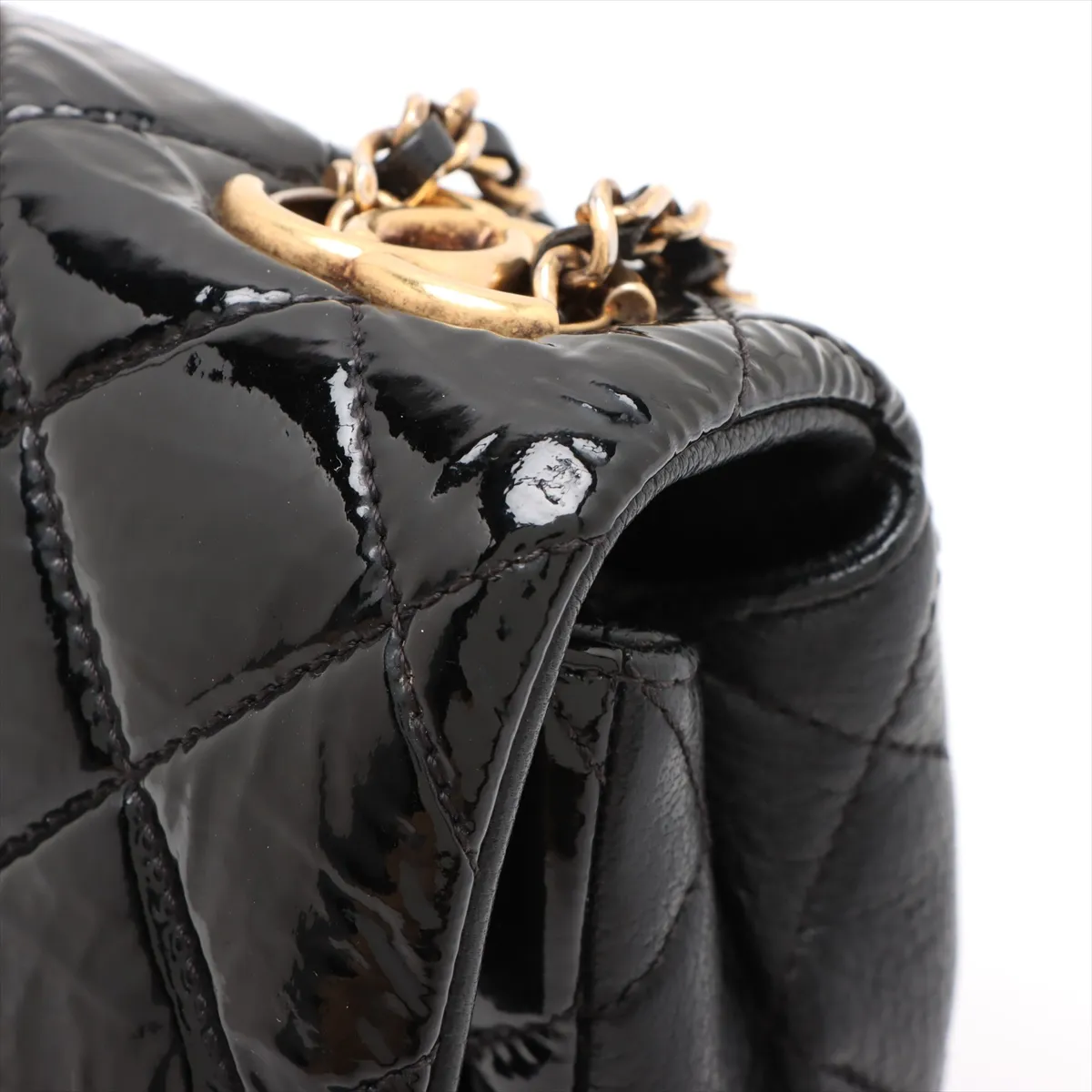 Matelasse patent leather x leather single flap double chain bag black gold hardware 21319232 21s — view 11