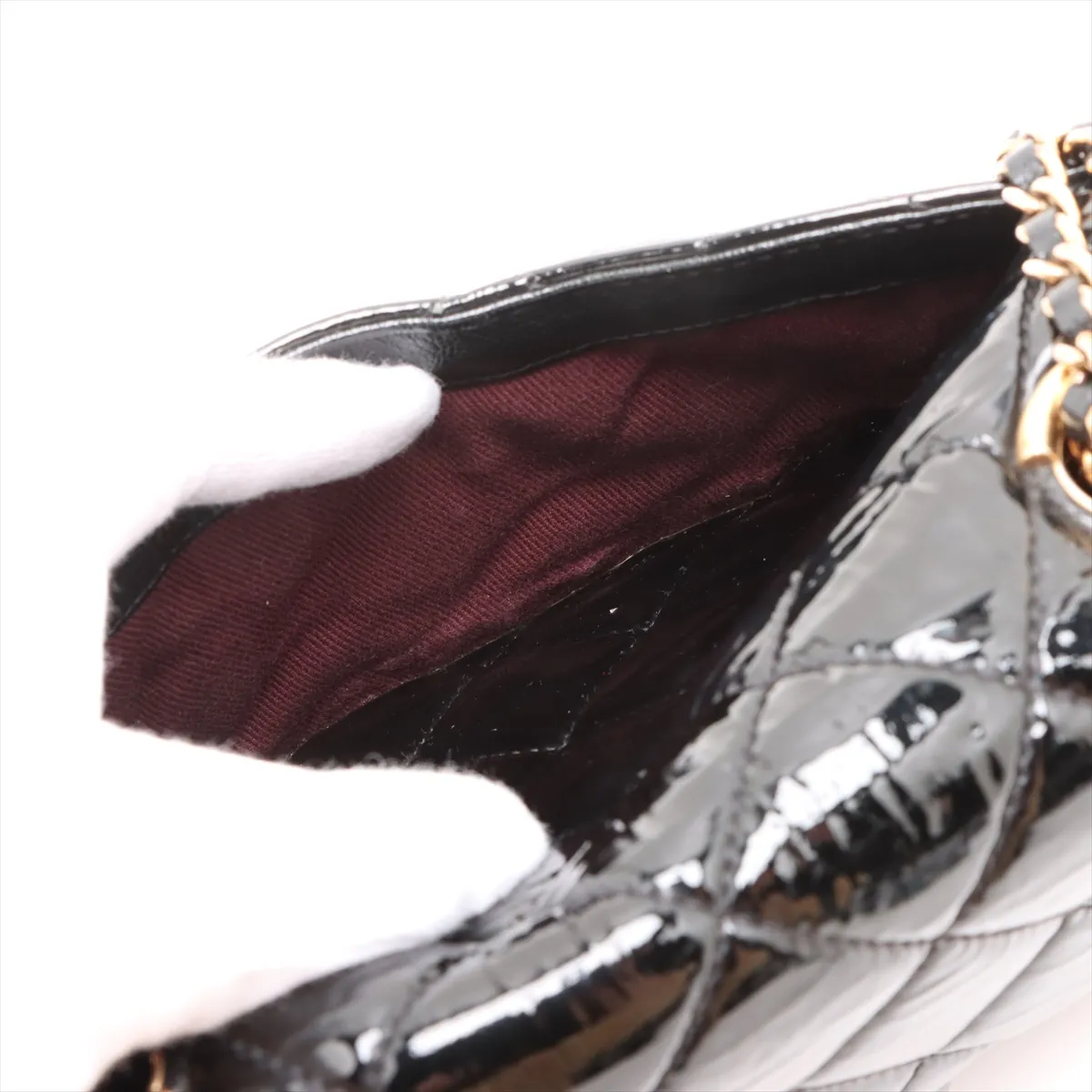Matelasse patent leather x leather single flap double chain bag black gold hardware 21319232 21s — view 9