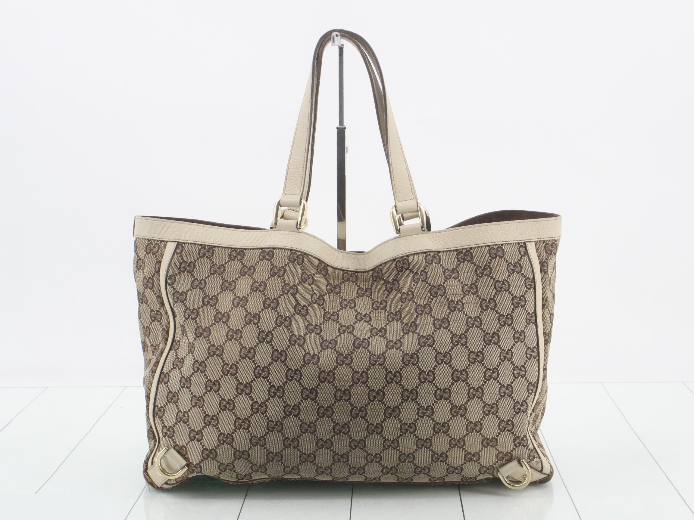 Canvas x Leather GG Canvas Tote Bag, Beige, Gold Hardware — view 2