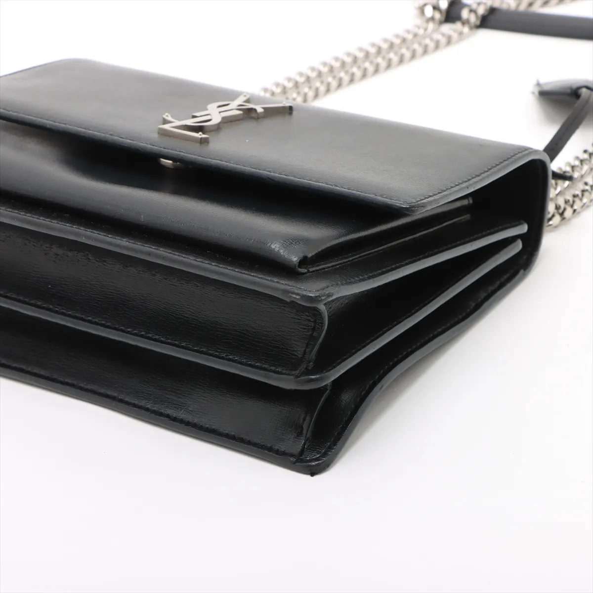 Sunset Leather Chain Shoulder Bag Black 442906 — view 3