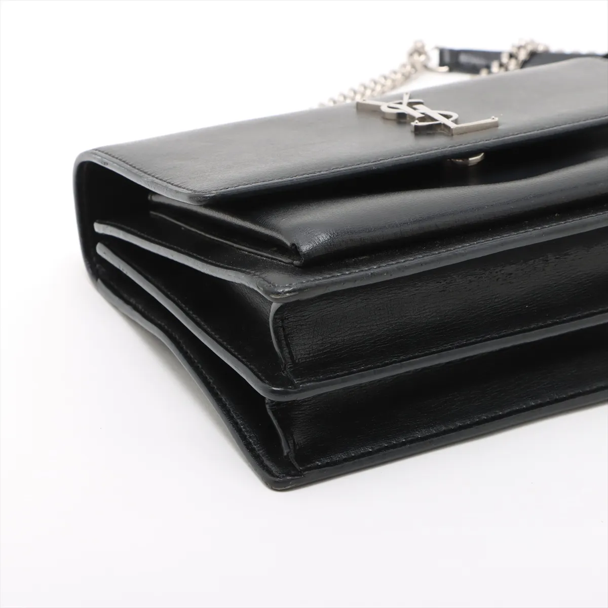 Sunset Leather Chain Shoulder Bag Black 442906 — view 4
