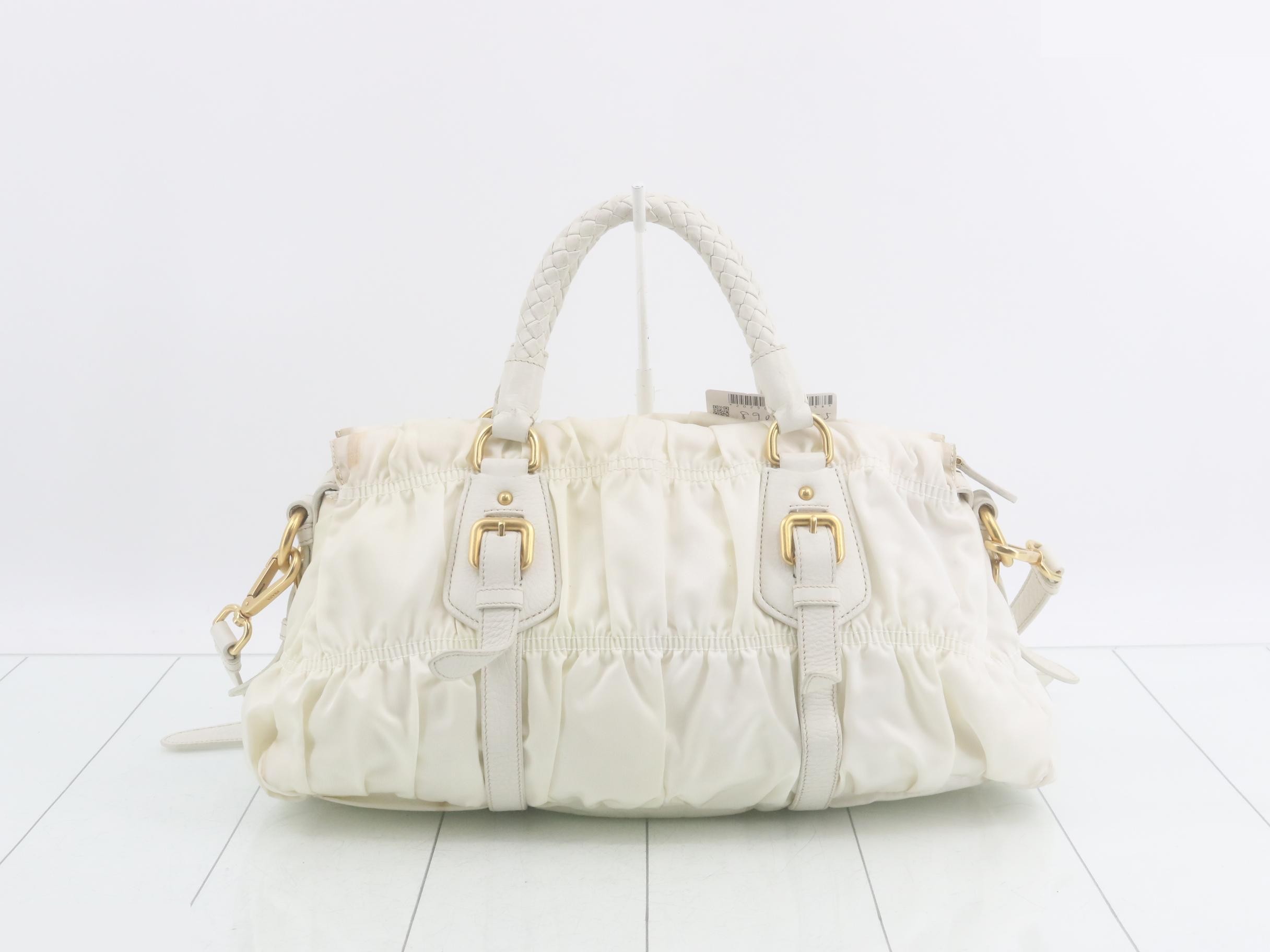 Nylon Gathered 2-Way Shoulder Bag, White — view 2
