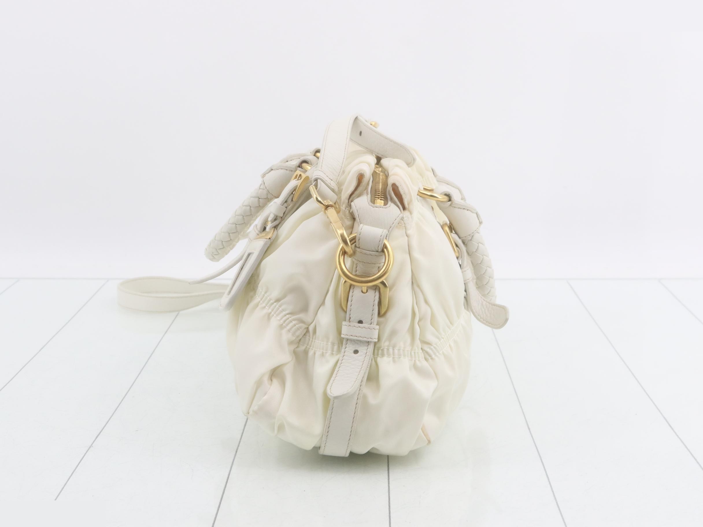 Nylon Gathered 2-Way Shoulder Bag, White — view 3