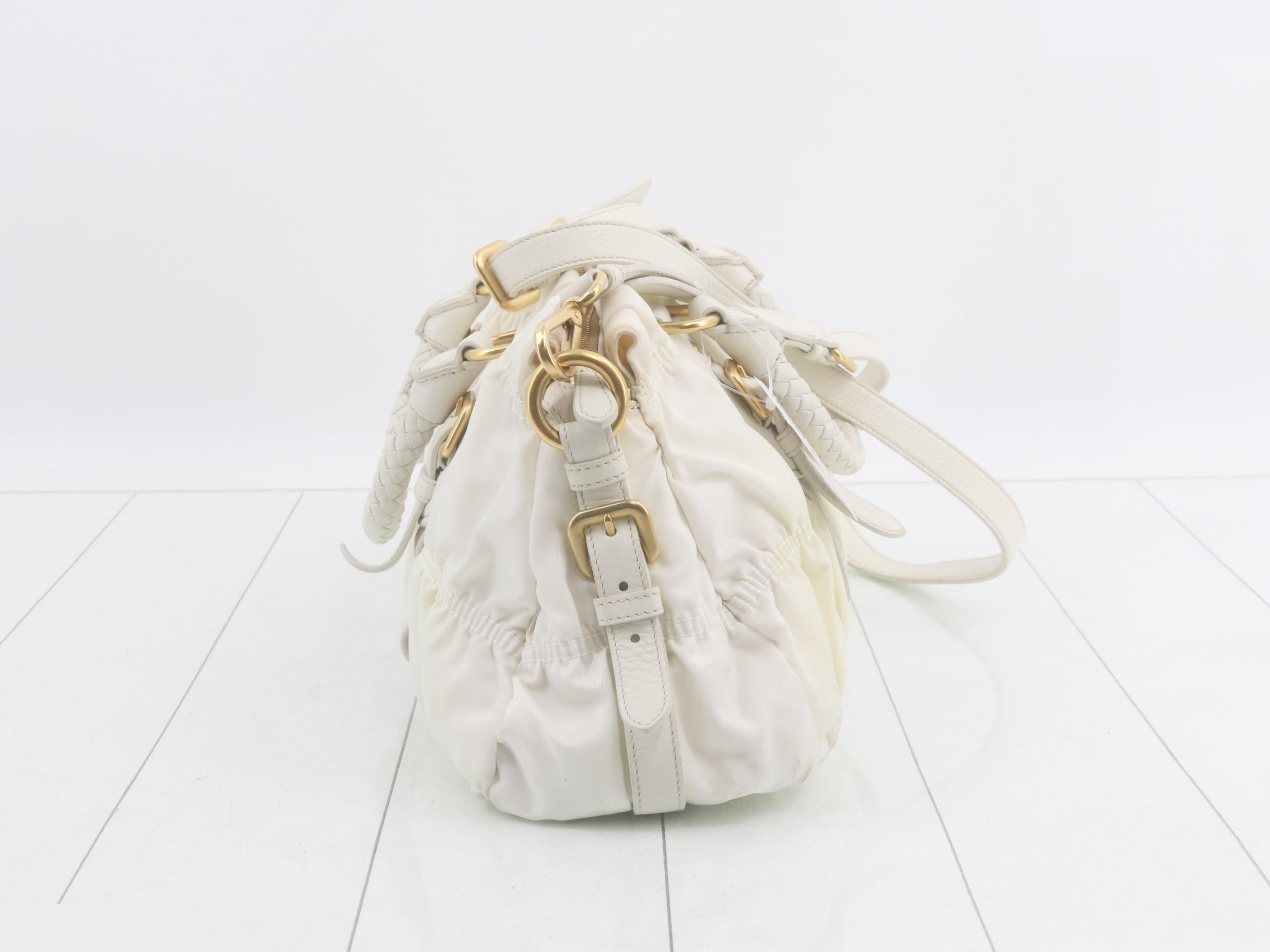 Nylon Gathered 2-Way Shoulder Bag, White — view 4
