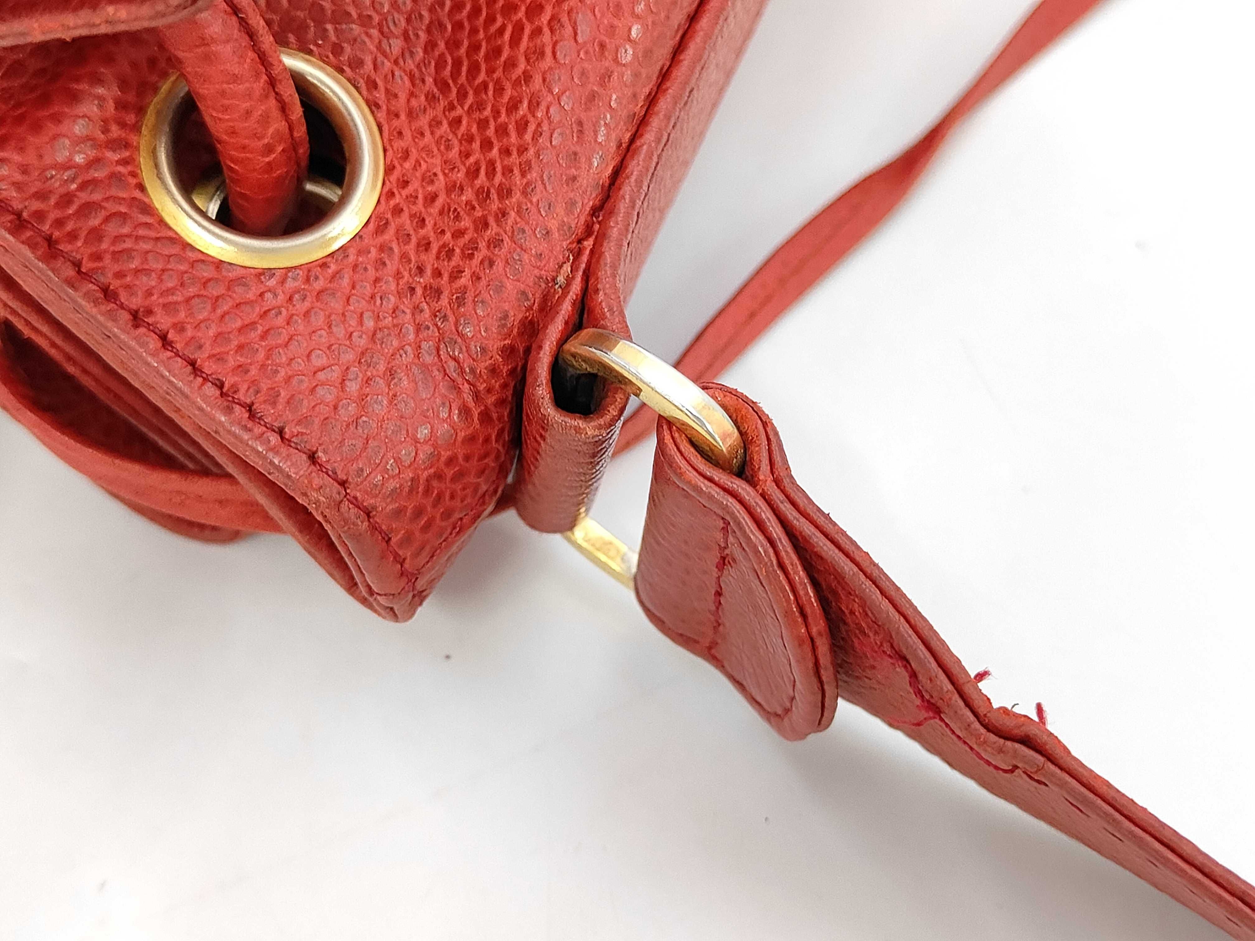 Drawstring Bag Triple Coco Caviar Skin Red with Seal Shoulder Bag — view 8