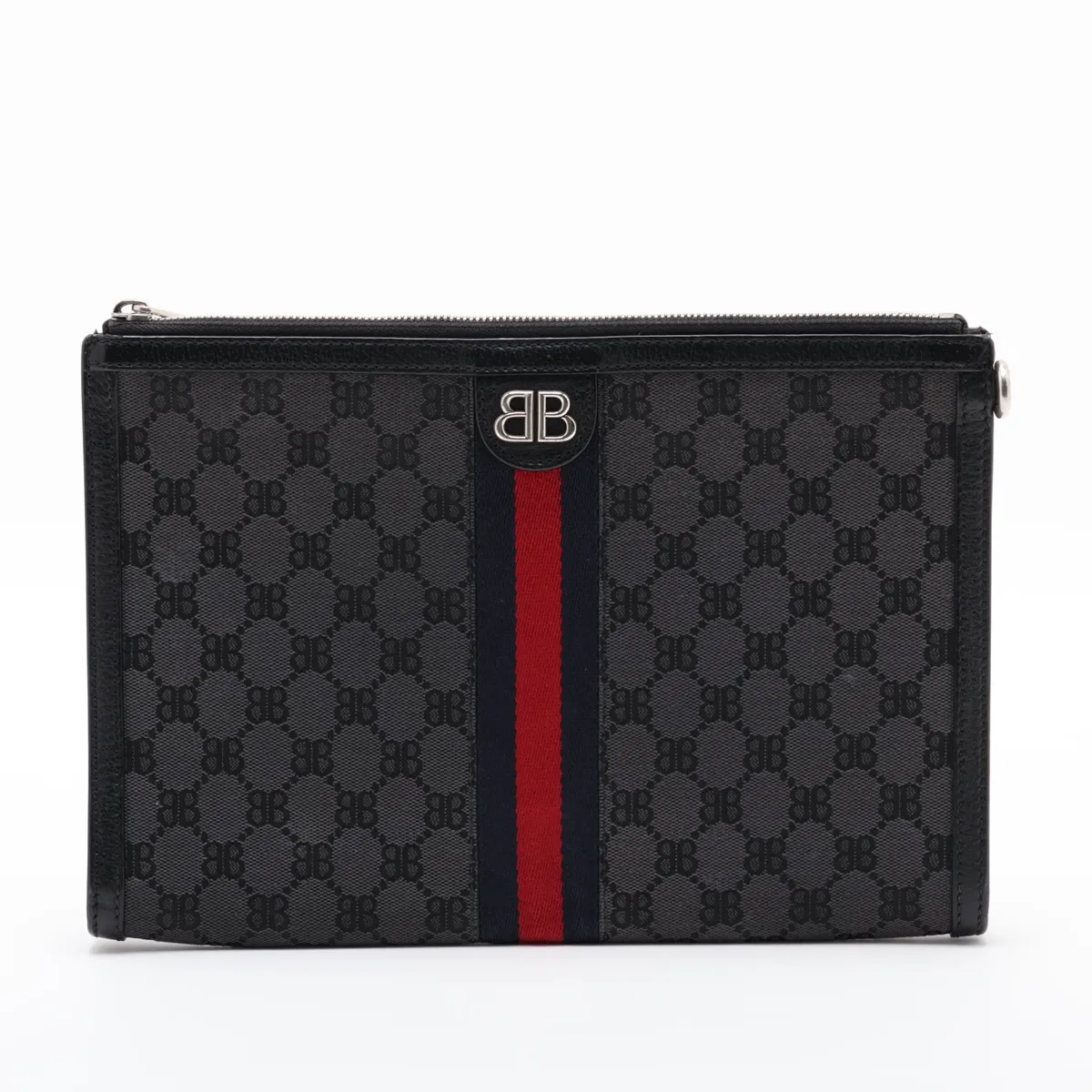 x Balenciaga The Hacker Project Canvas x Leather Clutch Bag, Black 680382