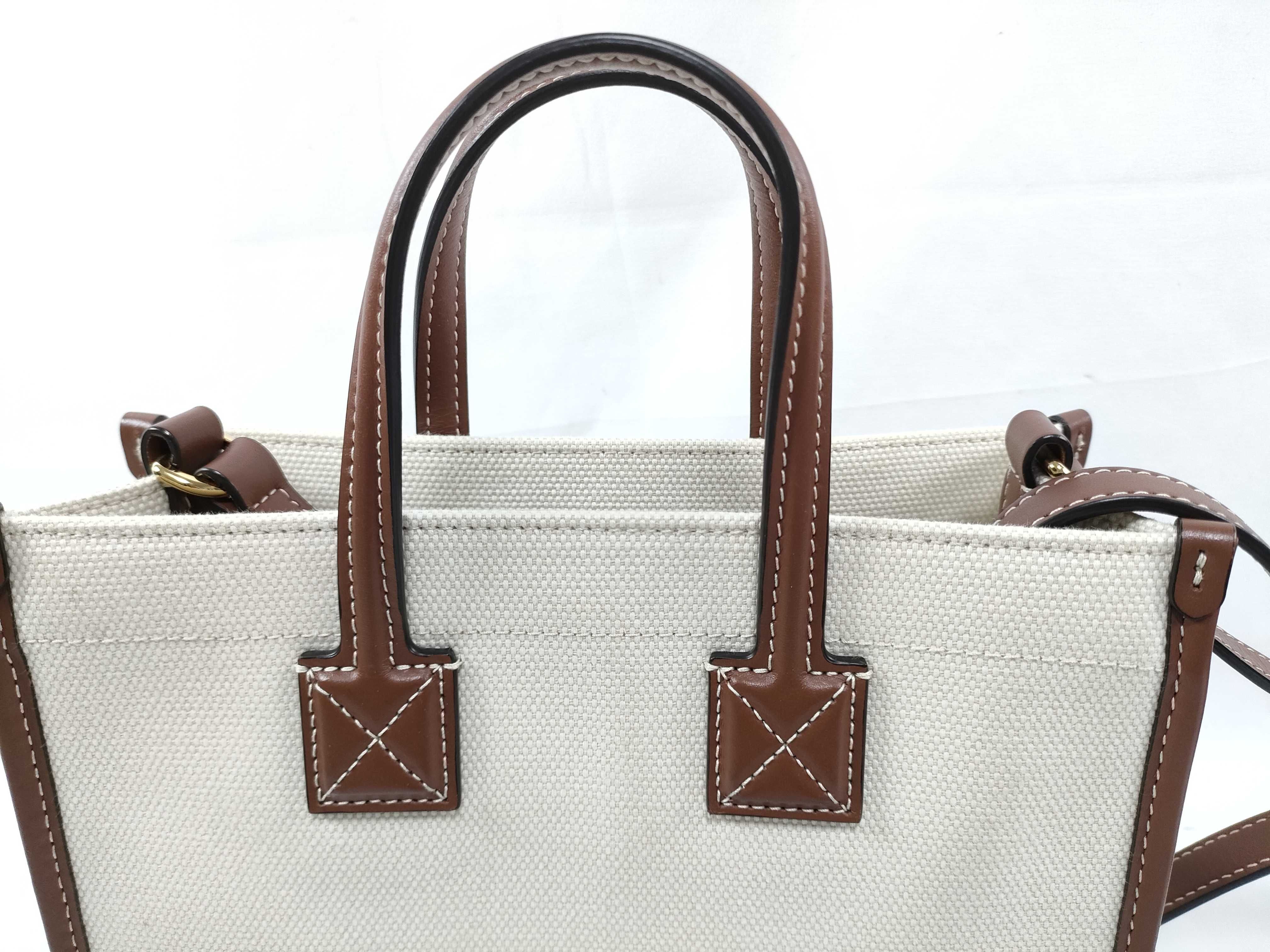 Mini Freya Tote Canvas x Leather 2-Way Handbag Beige x Brown Tote Bag — view 3