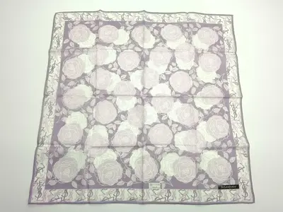 handkerchief/scarf with sticker, YSL rose pattern, shadow logo, purple, other accessories.