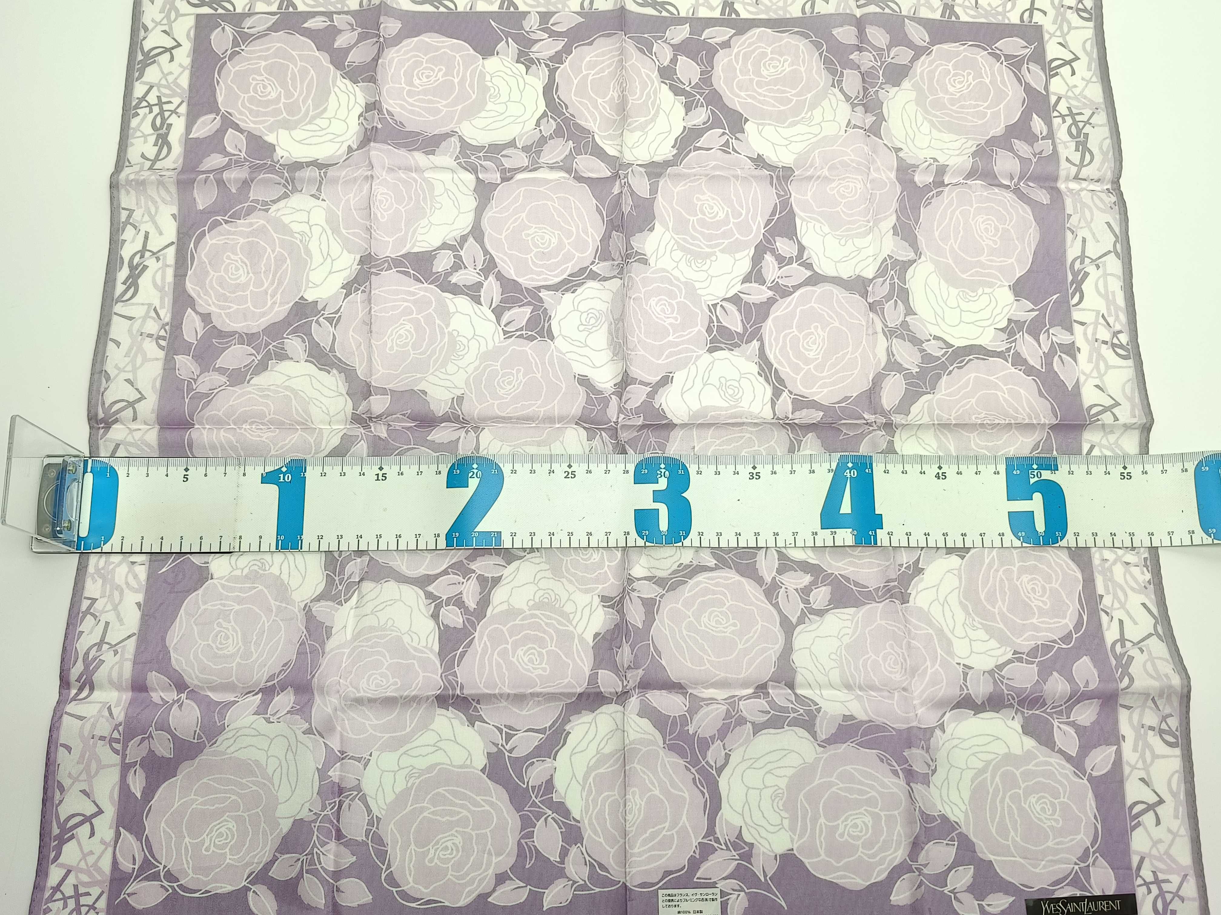 handkerchief/scarf with sticker, YSL rose pattern, shadow logo, purple, other accessories. — view 2
