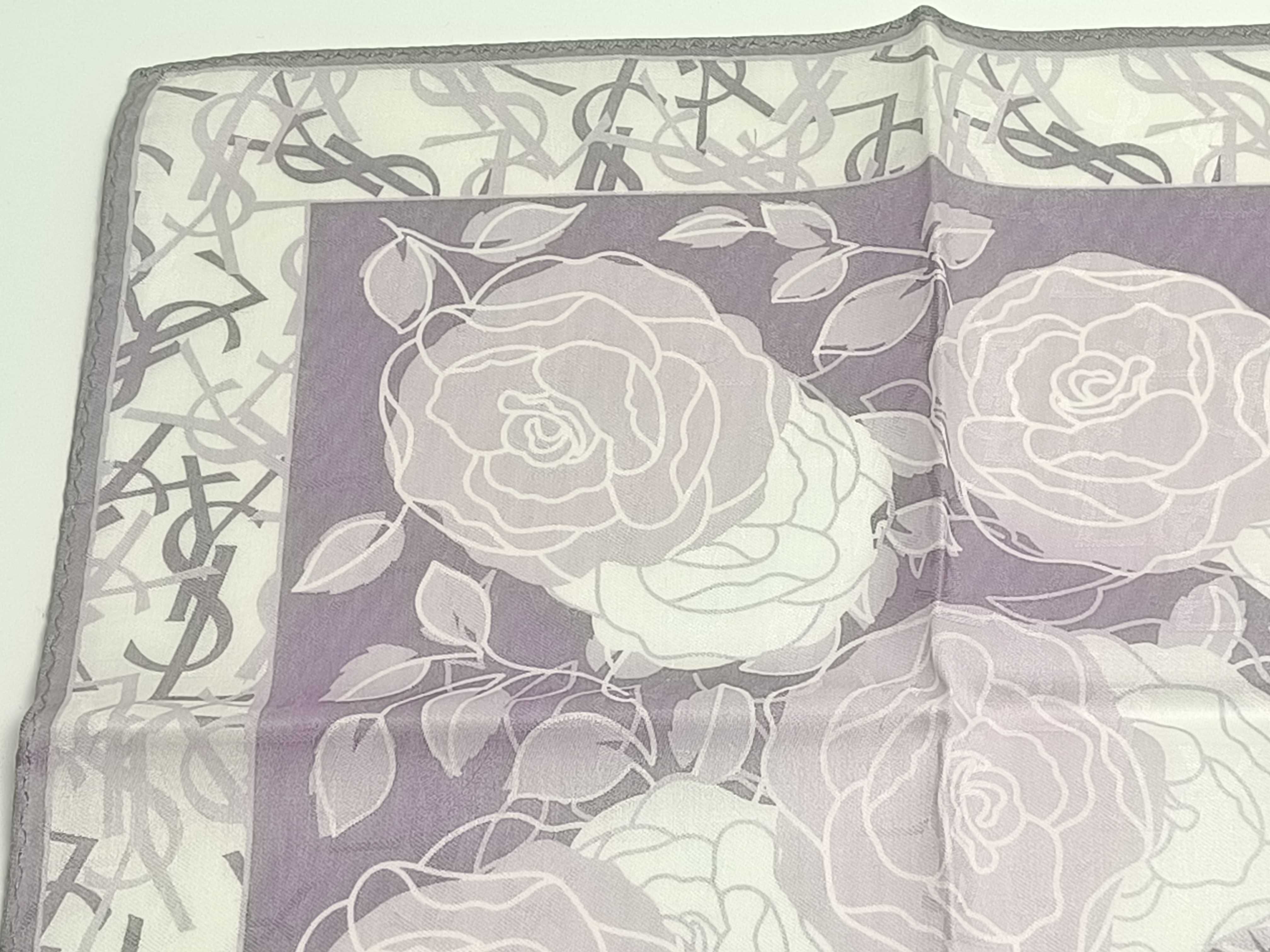 handkerchief/scarf with sticker, YSL rose pattern, shadow logo, purple, other accessories. — view 7