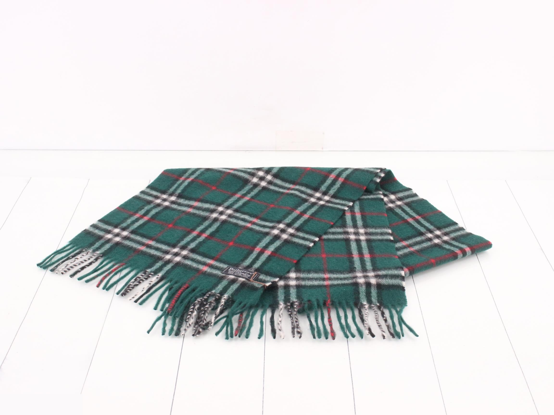 Burberrys Nova Check Green 100% Cashmere Scarf — view 2