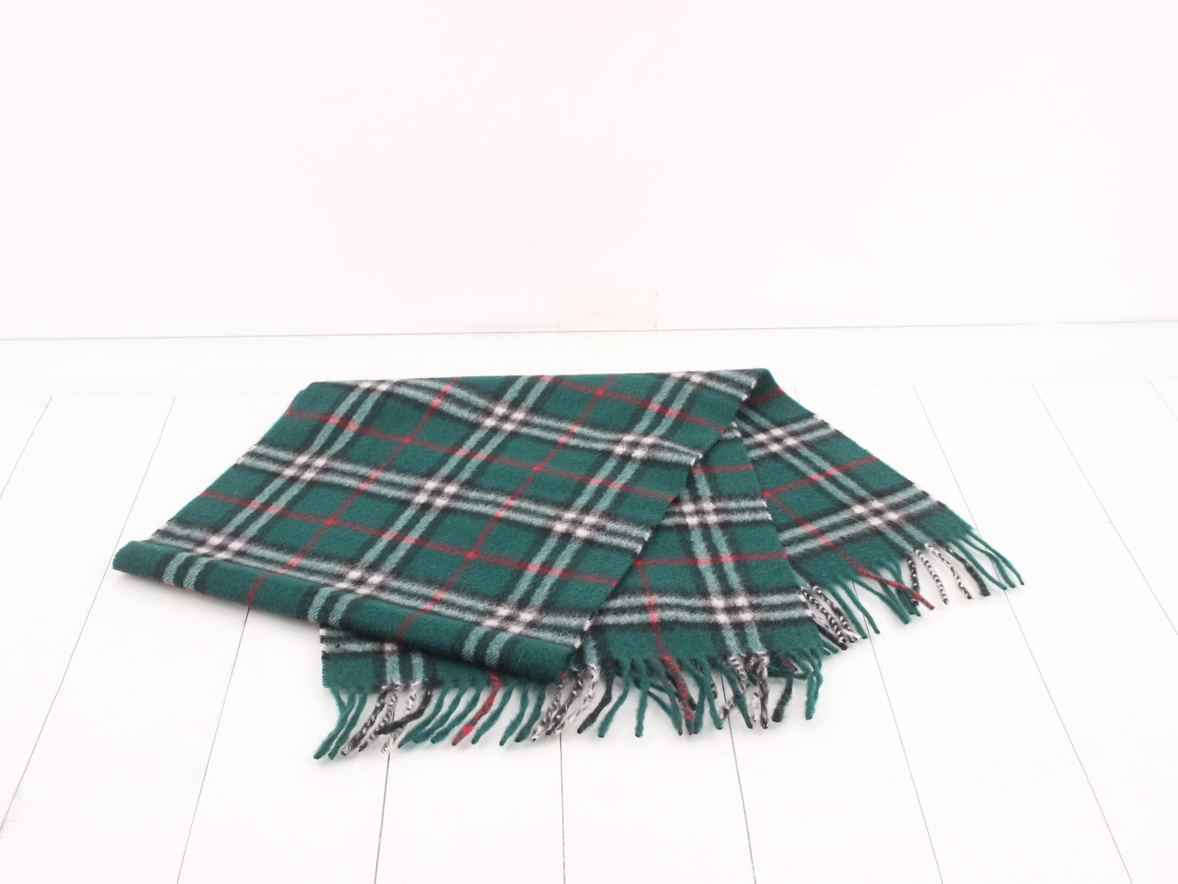 Burberrys Nova Check Green 100% Cashmere Scarf — view 3