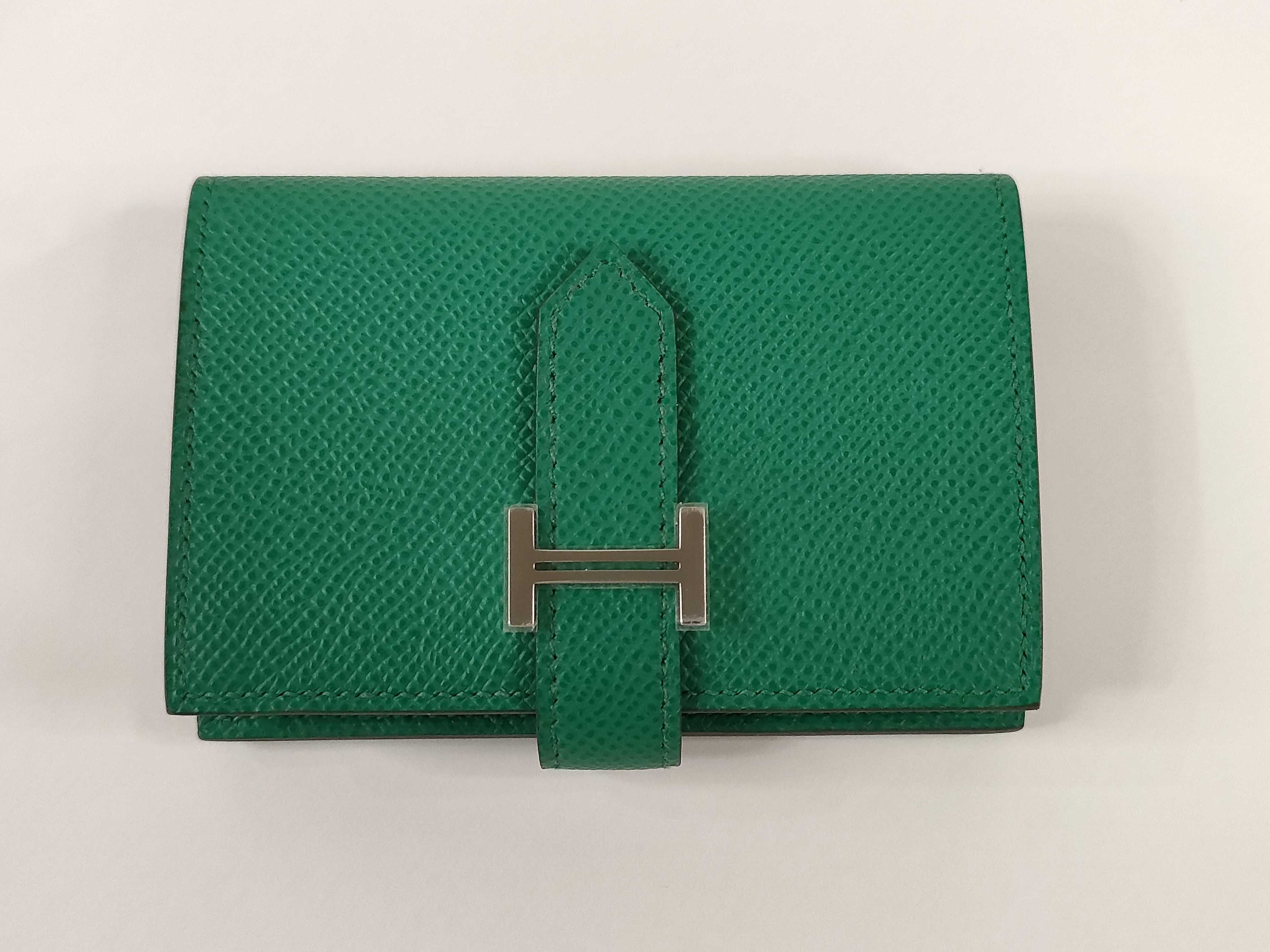 Bearn Mini Vert Vertigo x Silver Hardware B Stamp Hermes Unused Wallet