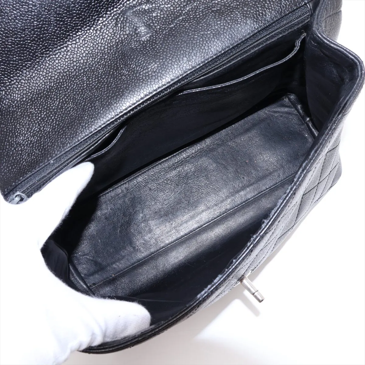 Matelassé Caviar Skin Handbag, Black with Silver Hardware, 6166158, Series 6 — view 7