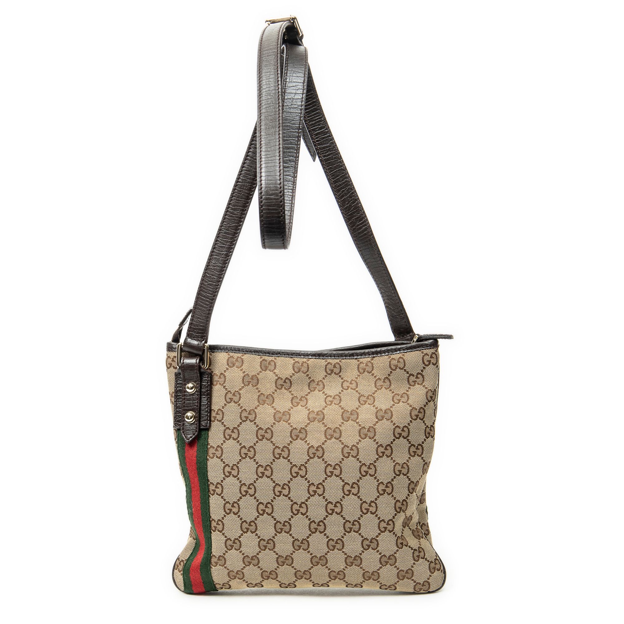 Web Jolicoeur Crossbody Dark Brown/Beige Monogrammed Canvas Gold — view 5