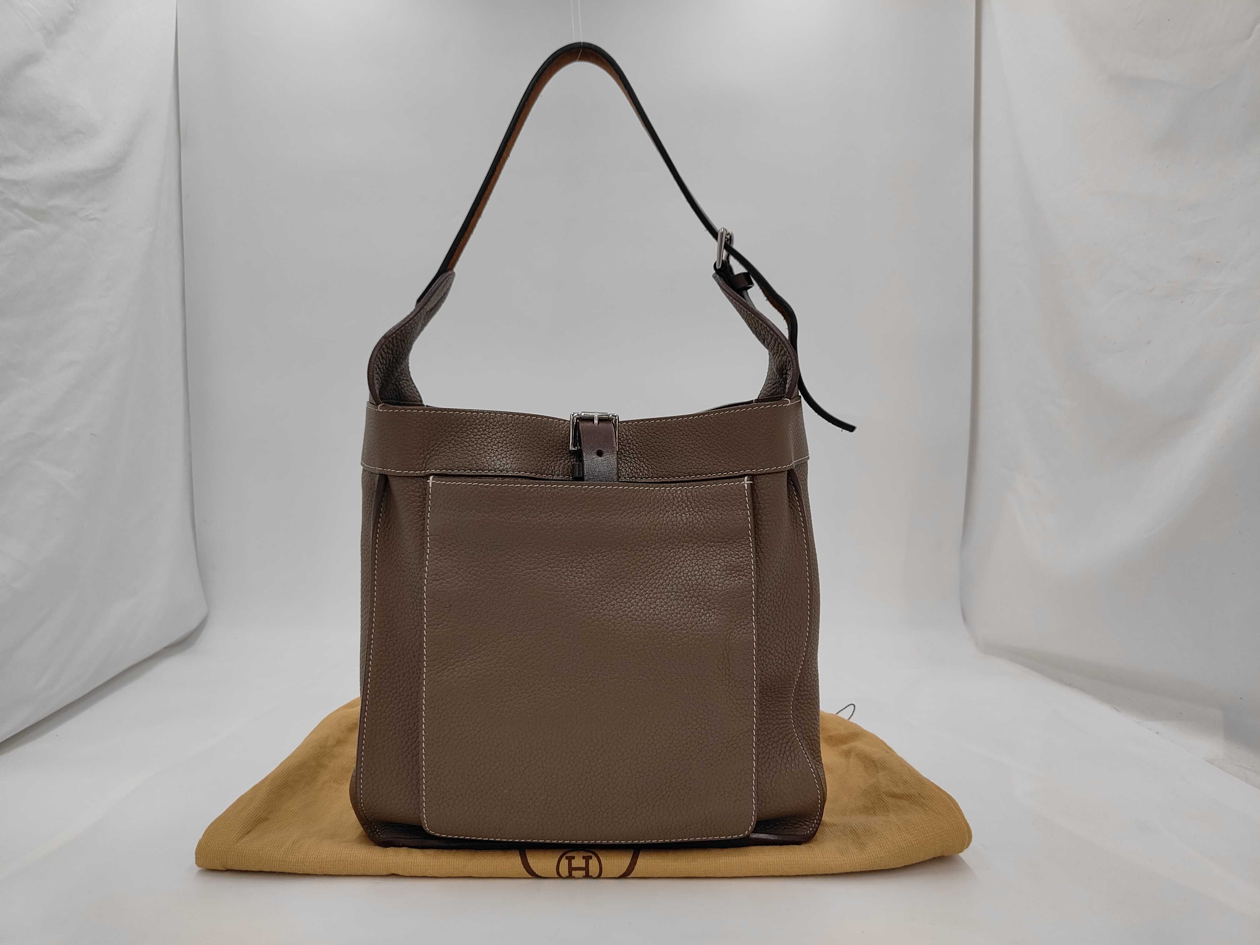Leather Marwari PM Greige P Silver Hardware Etoupe Shoulder Bag