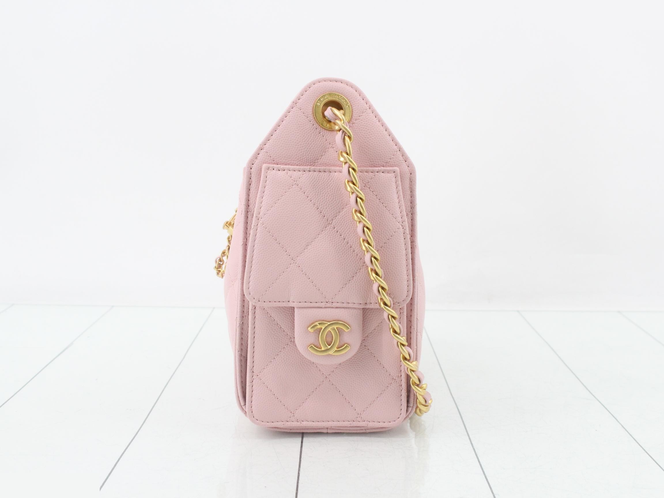 Caviar skin chain shoulder bag with plate — view 3