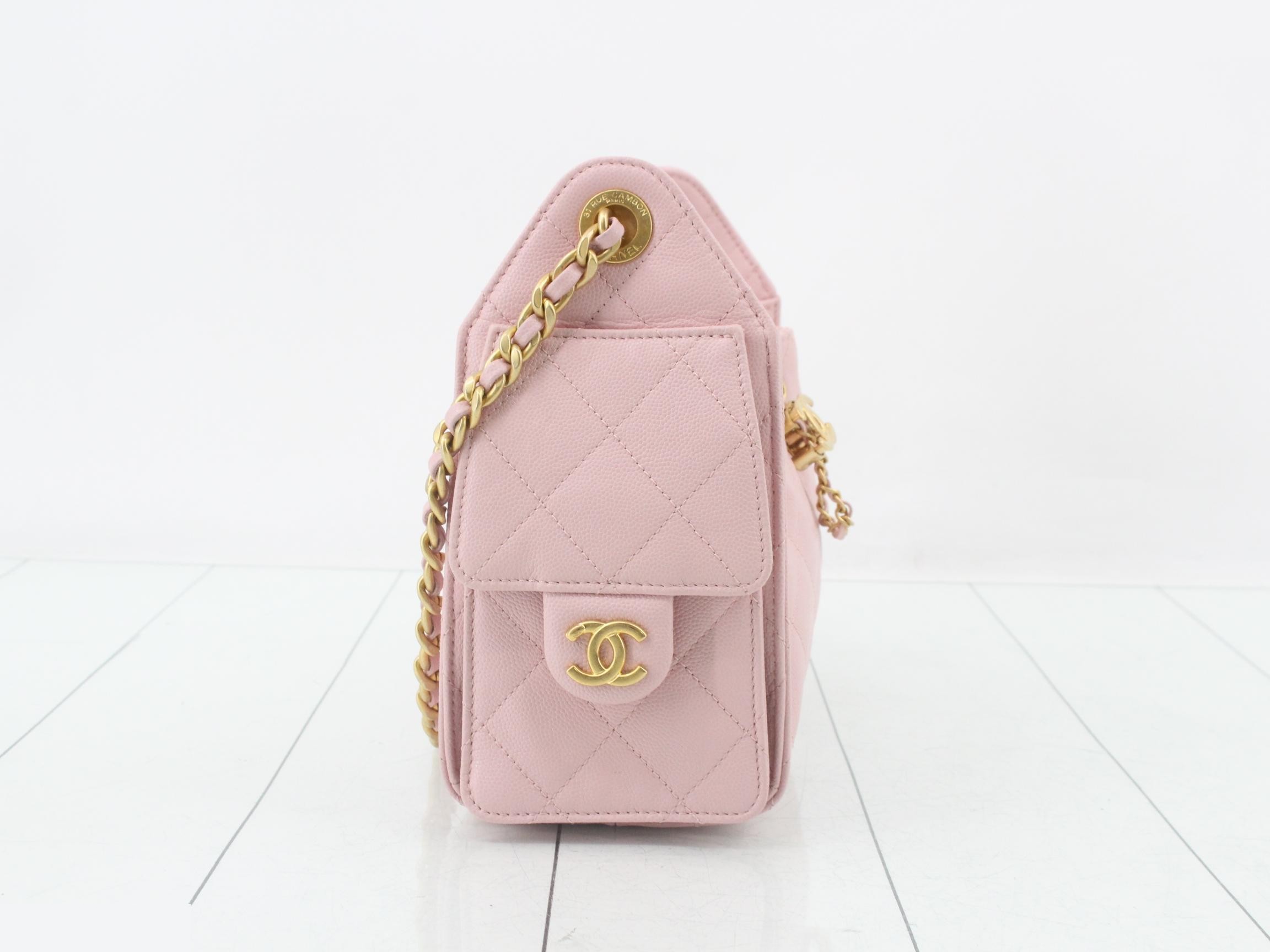 Caviar skin chain shoulder bag with plate — view 4