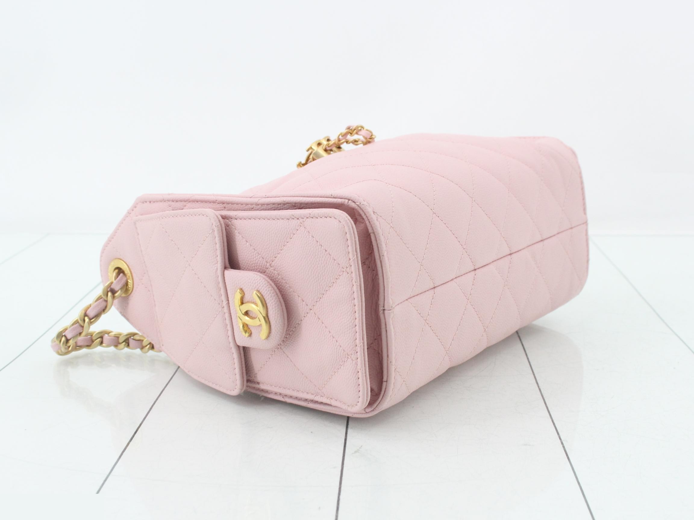 Caviar skin chain shoulder bag with plate — view 5
