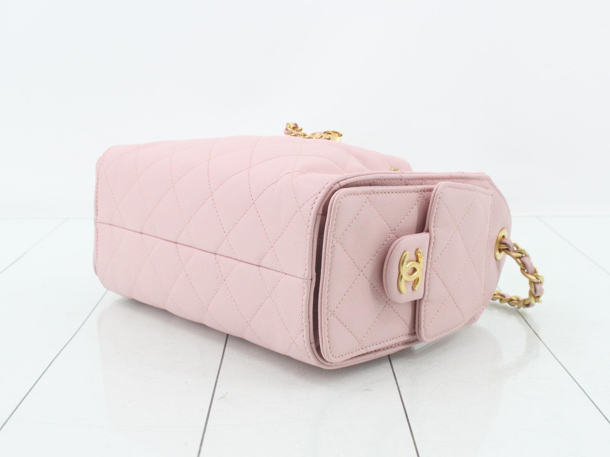Caviar skin chain shoulder bag with plate — view 6