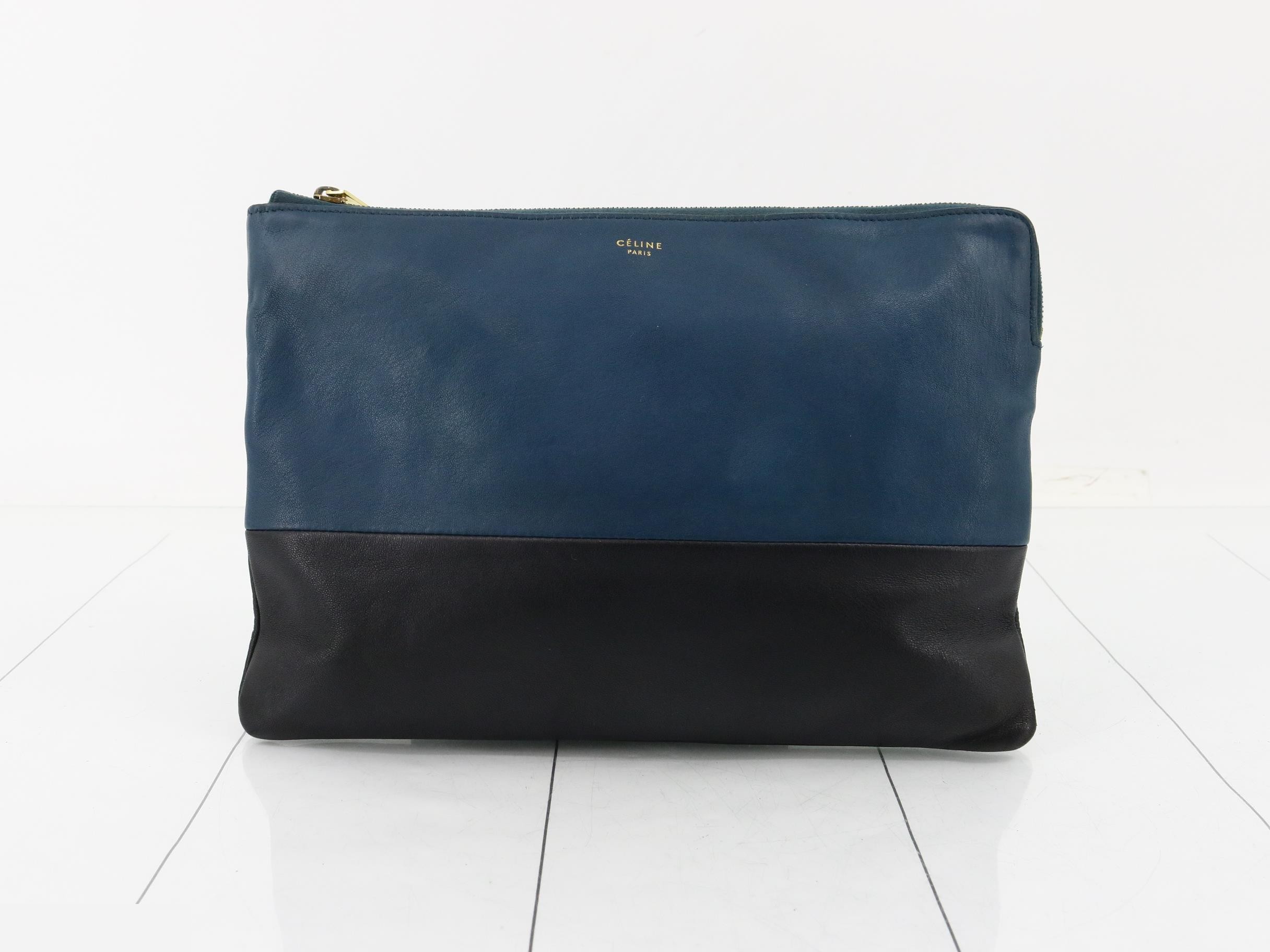 Leather clutch bag, two-tone