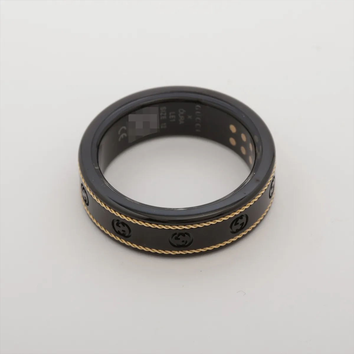 x Aura Interlocking G Ring, Size 12, Titanium, Black x Gold, — view 2