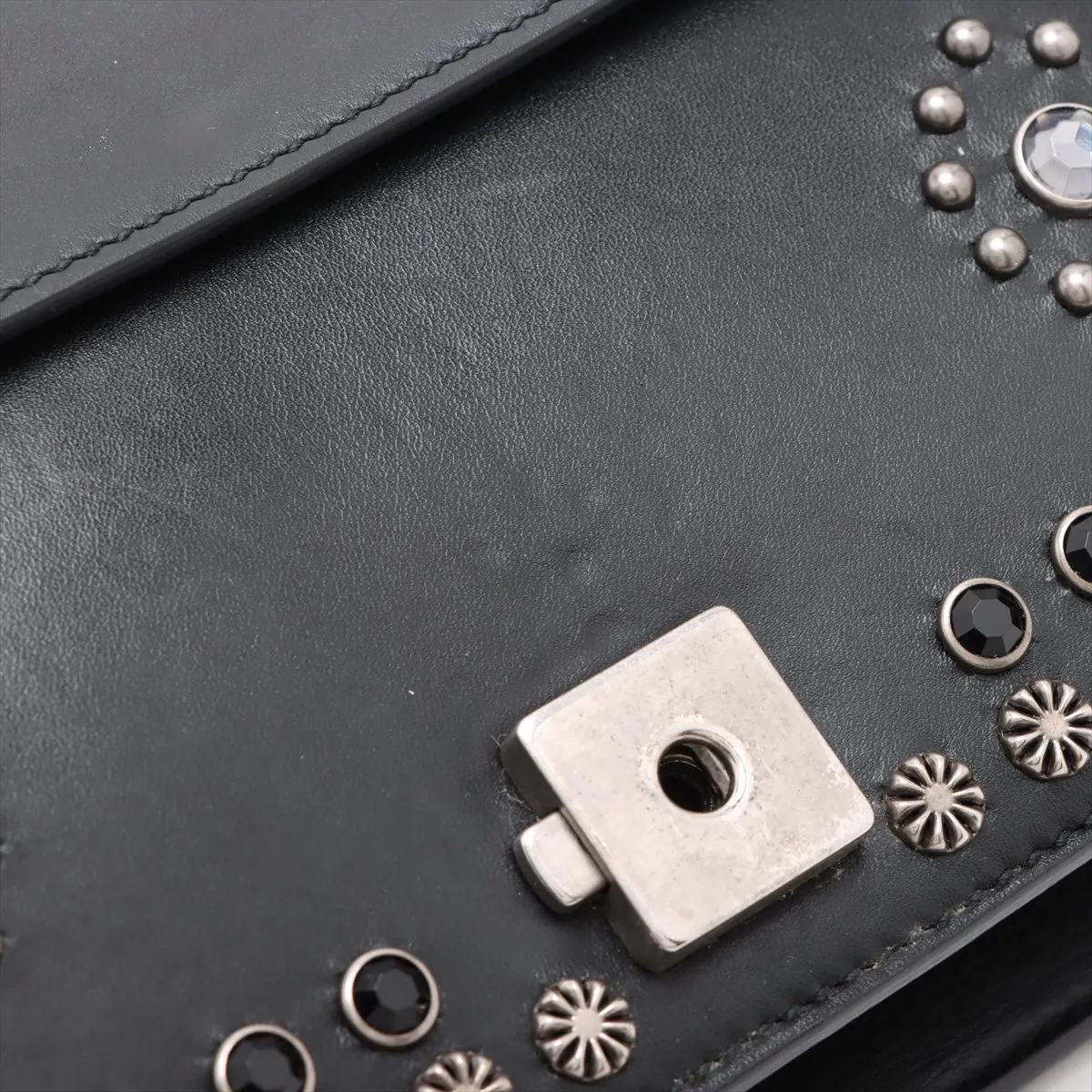 Duonissos Leather x Studded Chain Shoulder Bag Black 400249 — view 15