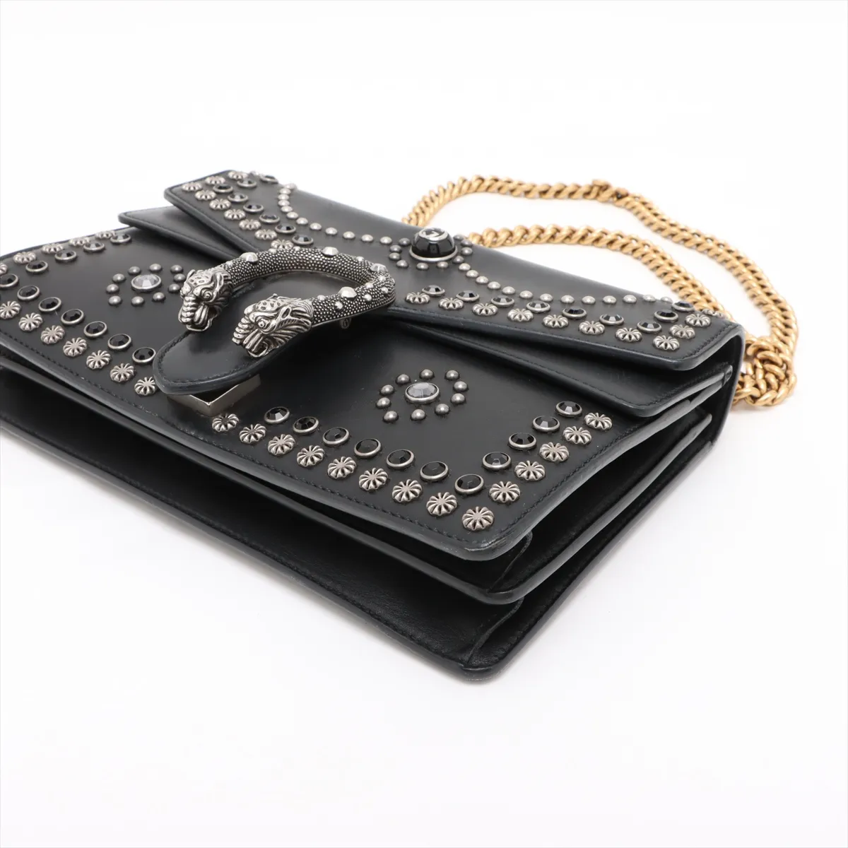 Duonissos Leather x Studded Chain Shoulder Bag Black 400249 — view 3