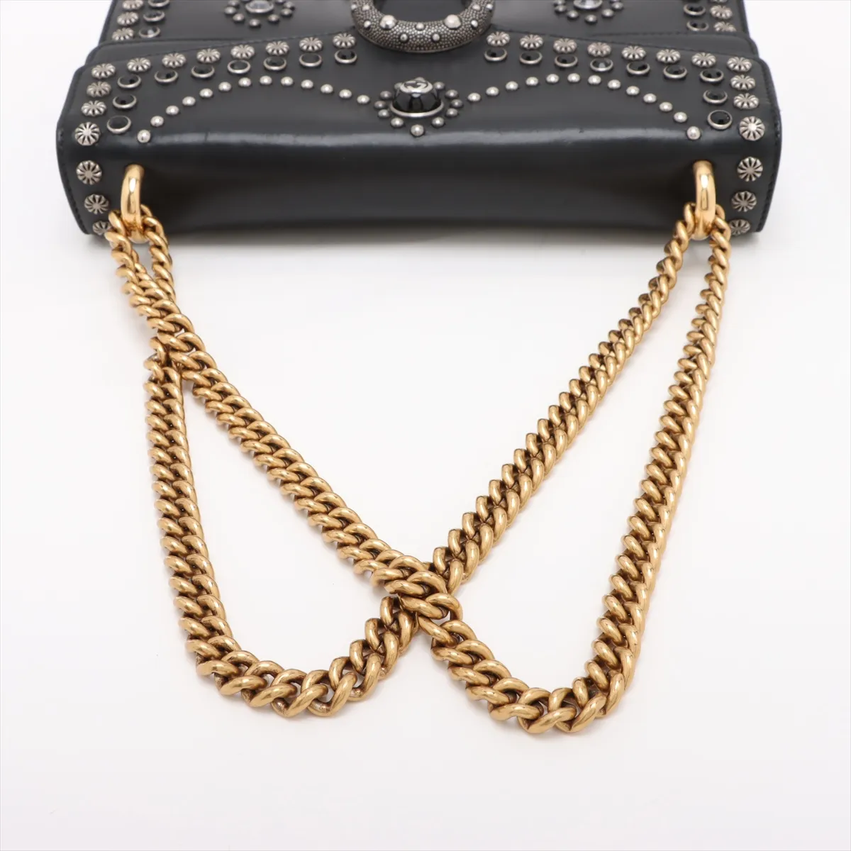 Duonissos Leather x Studded Chain Shoulder Bag Black 400249 — view 5