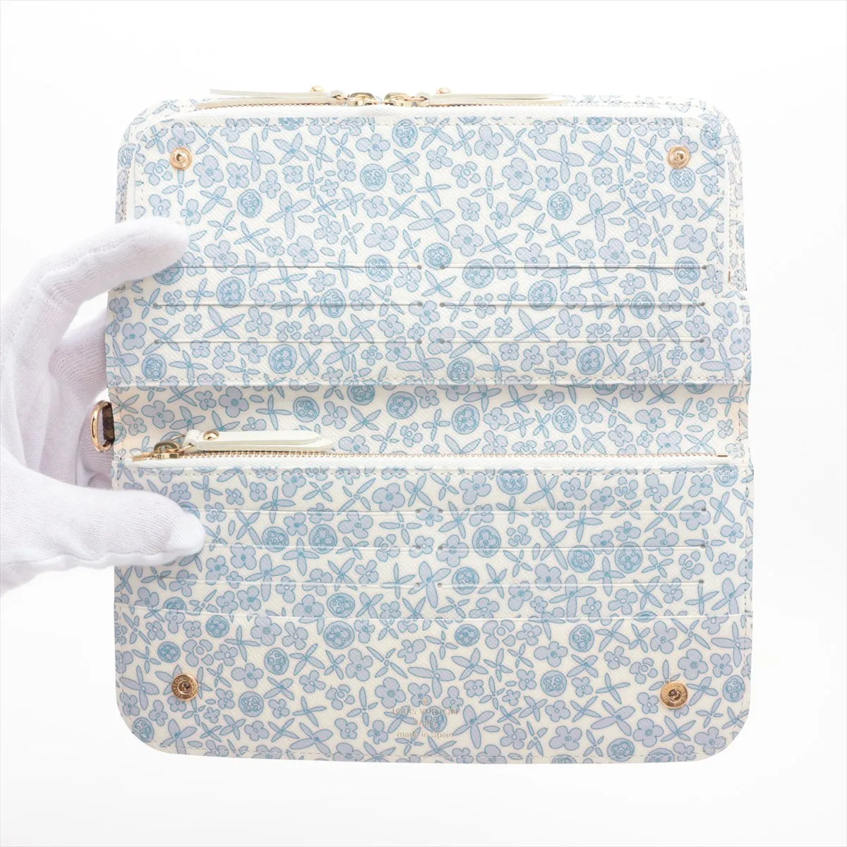 Monogram Fleurie Portefeuille Insolite M60227 CA0180 Blue x Brown Round Zip Wallet — view 3