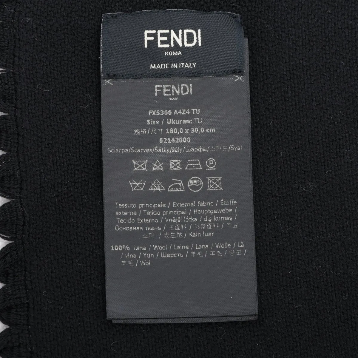 FXS366 FF Scarf, Wool, Black x Gray, Shows signs of wear, — view 3