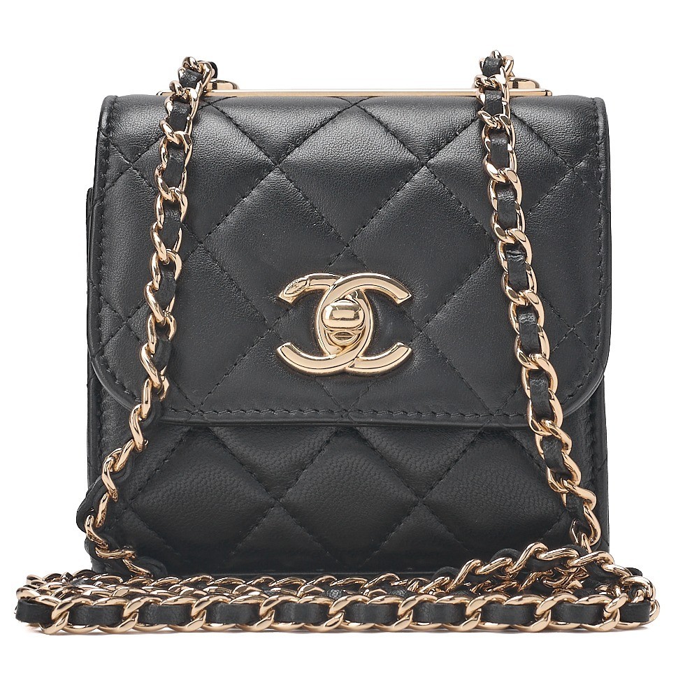 Lambskin Mini Matelassé 11cm Chain Shoulder Bag, Black, Gold Hardware, Series 28