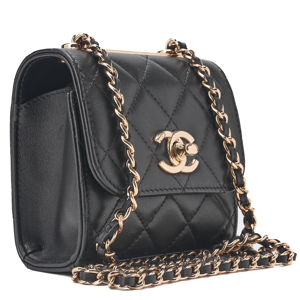 Lambskin Mini Matelassé 11cm Chain Shoulder Bag, Black, Gold Hardware, Series 28 — view 3