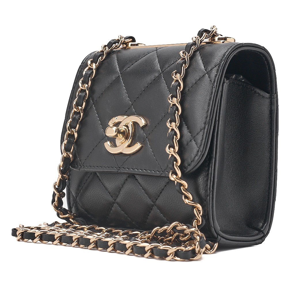 Lambskin Mini Matelassé 11cm Chain Shoulder Bag, Black, Gold Hardware, Series 28 — view 4