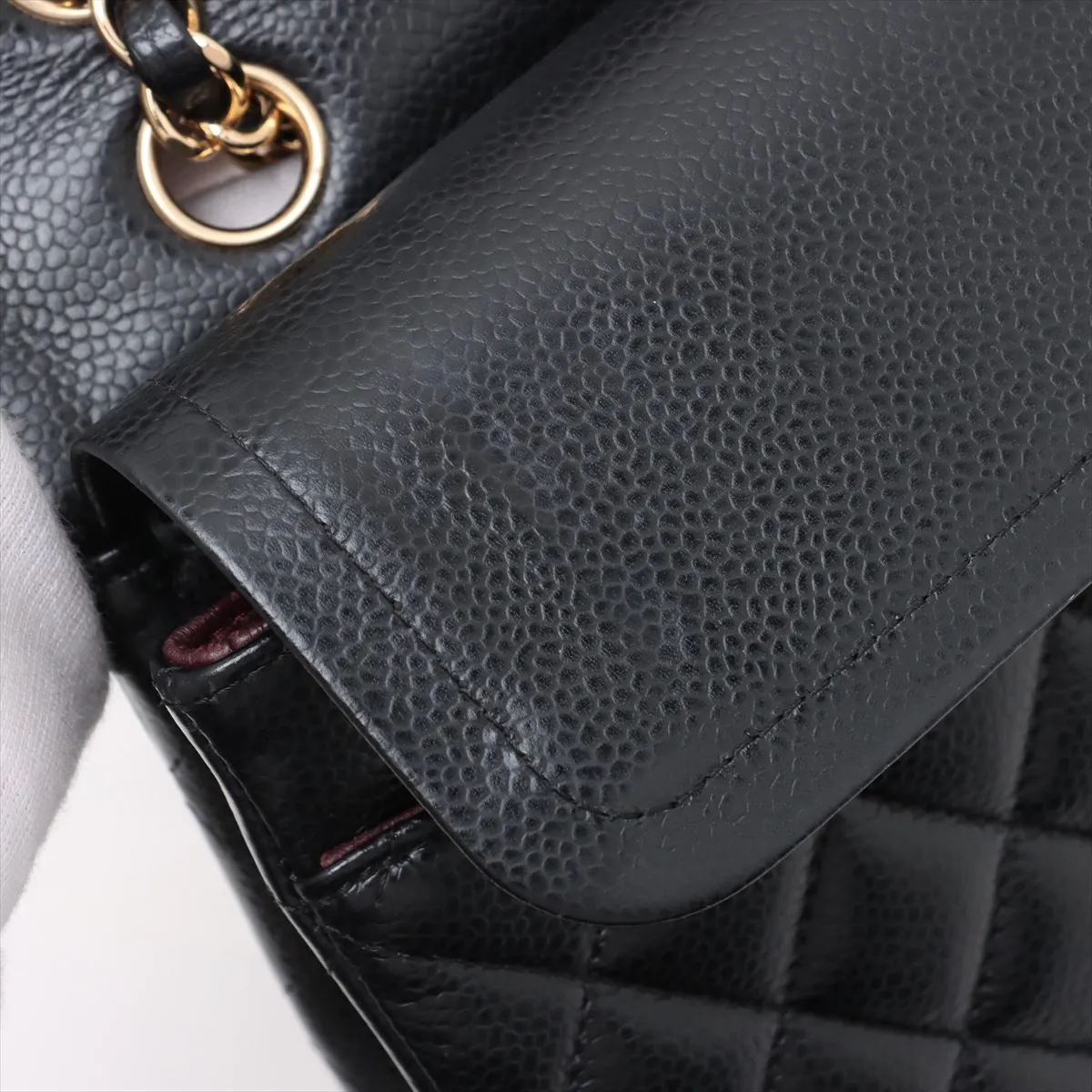 [Individually packaged] Chanel Matelassé 25 Caviar Skin Double Flap Double Chain Bag, Black with Gold Hardware, 19682686, Serial Number 19-series, A01112 — view 12