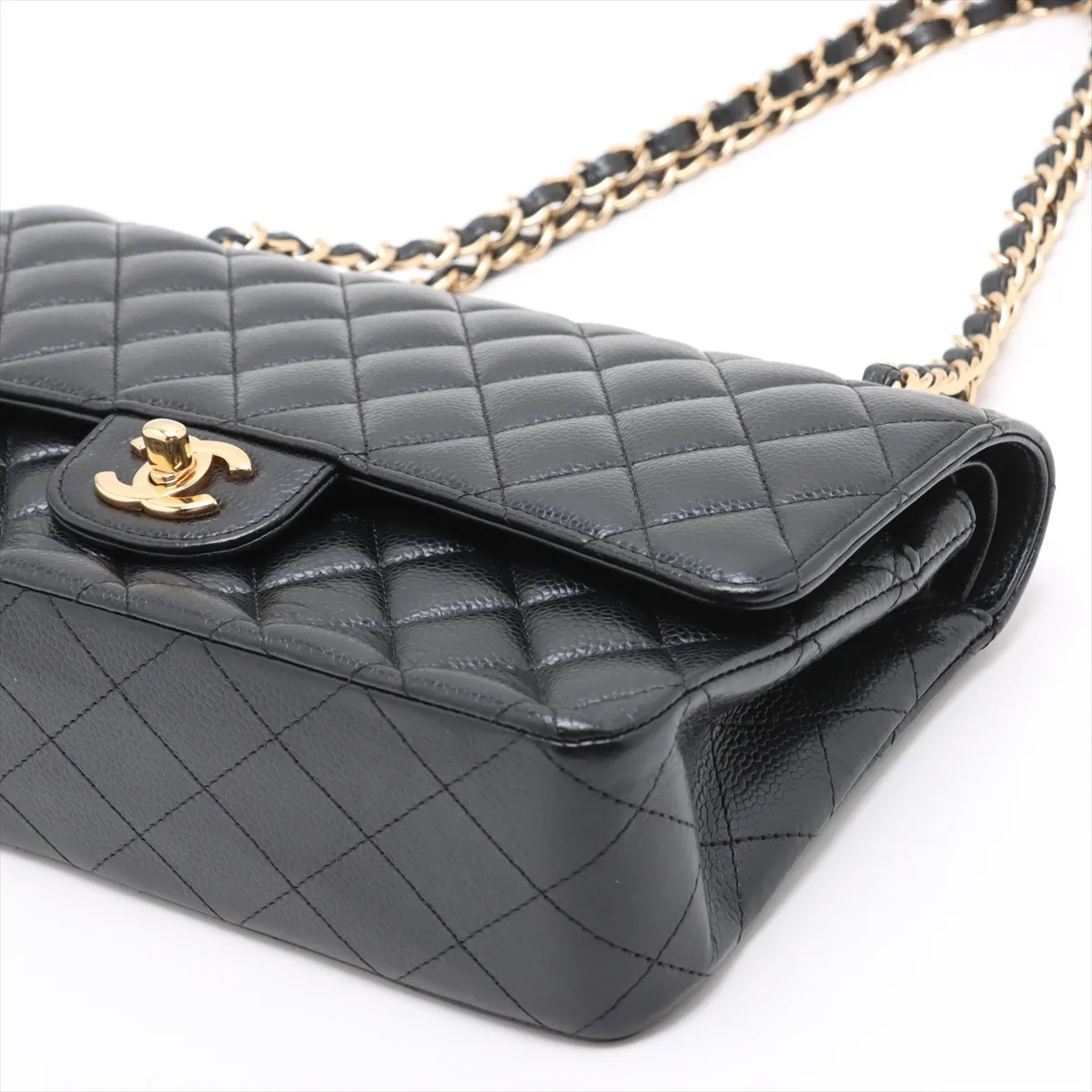 [Individually packaged] Chanel Matelassé 25 Caviar Skin Double Flap Double Chain Bag, Black with Gold Hardware, 19682686, Serial Number 19-series, A01112 — view 3