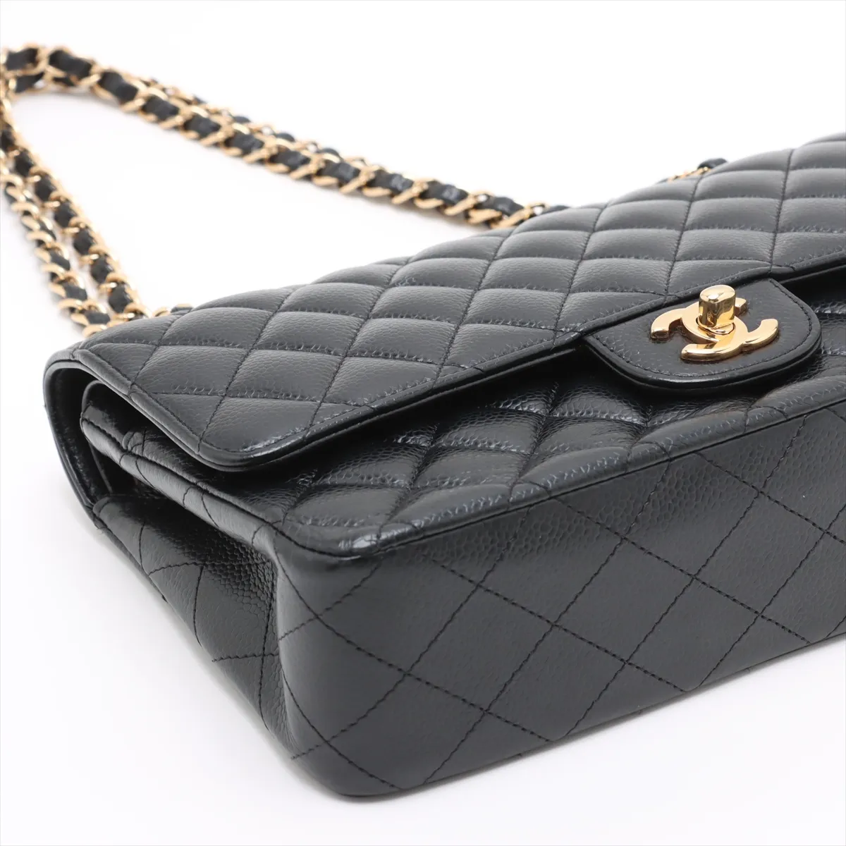 [Individually packaged] Chanel Matelassé 25 Caviar Skin Double Flap Double Chain Bag, Black with Gold Hardware, 19682686, Serial Number 19-series, A01112 — view 4