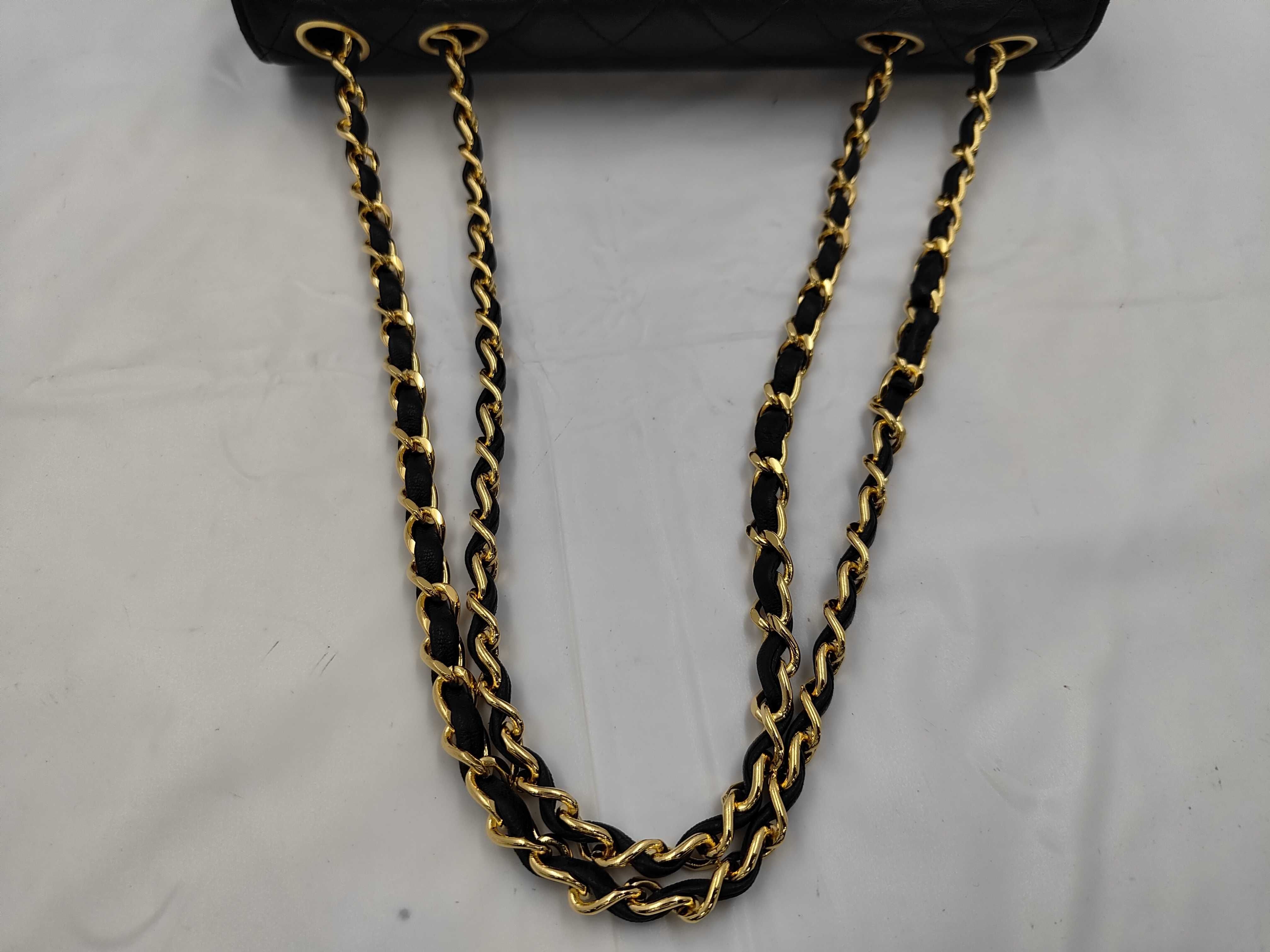 Matelassé Double Chain Shoulder Bag, Navy — view 3