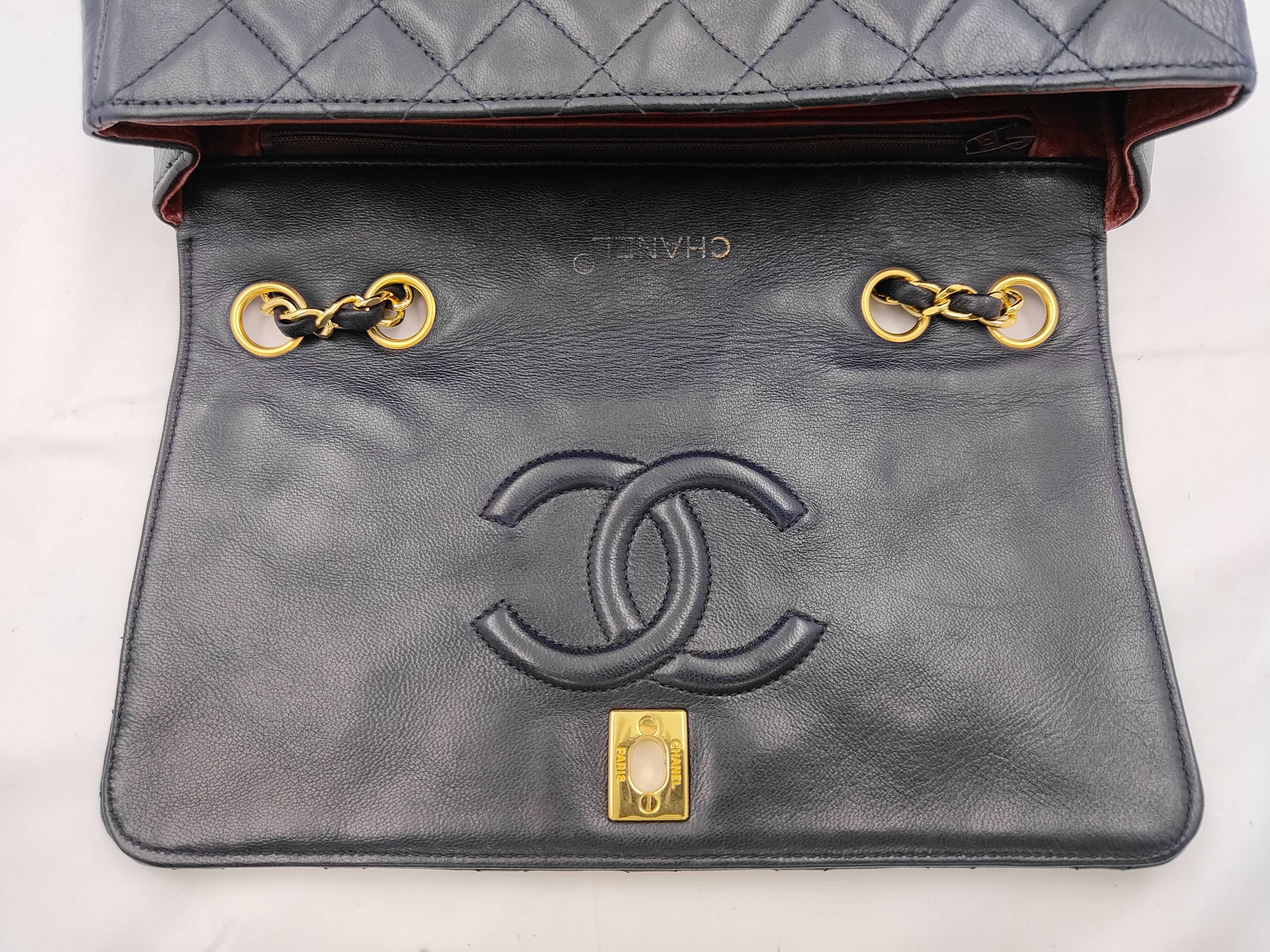 Matelassé Double Chain Shoulder Bag, Navy — view 7