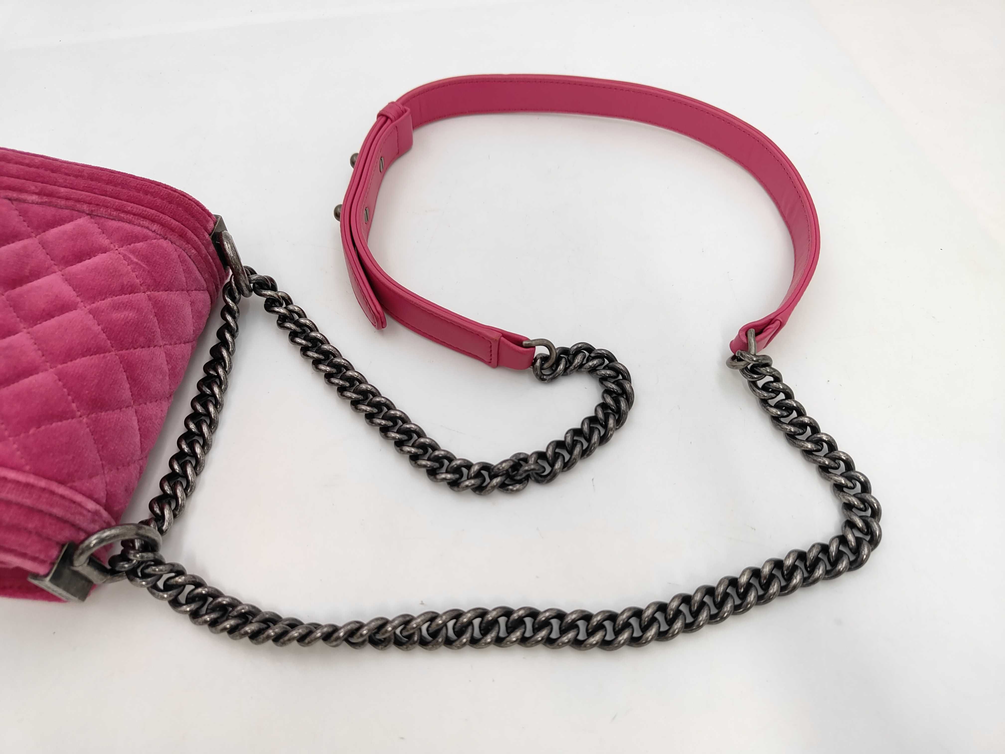 Boy Chanel Matelassé Chain Shoulder Bag, Velour Pink, Ruthenium Hardware — view 5