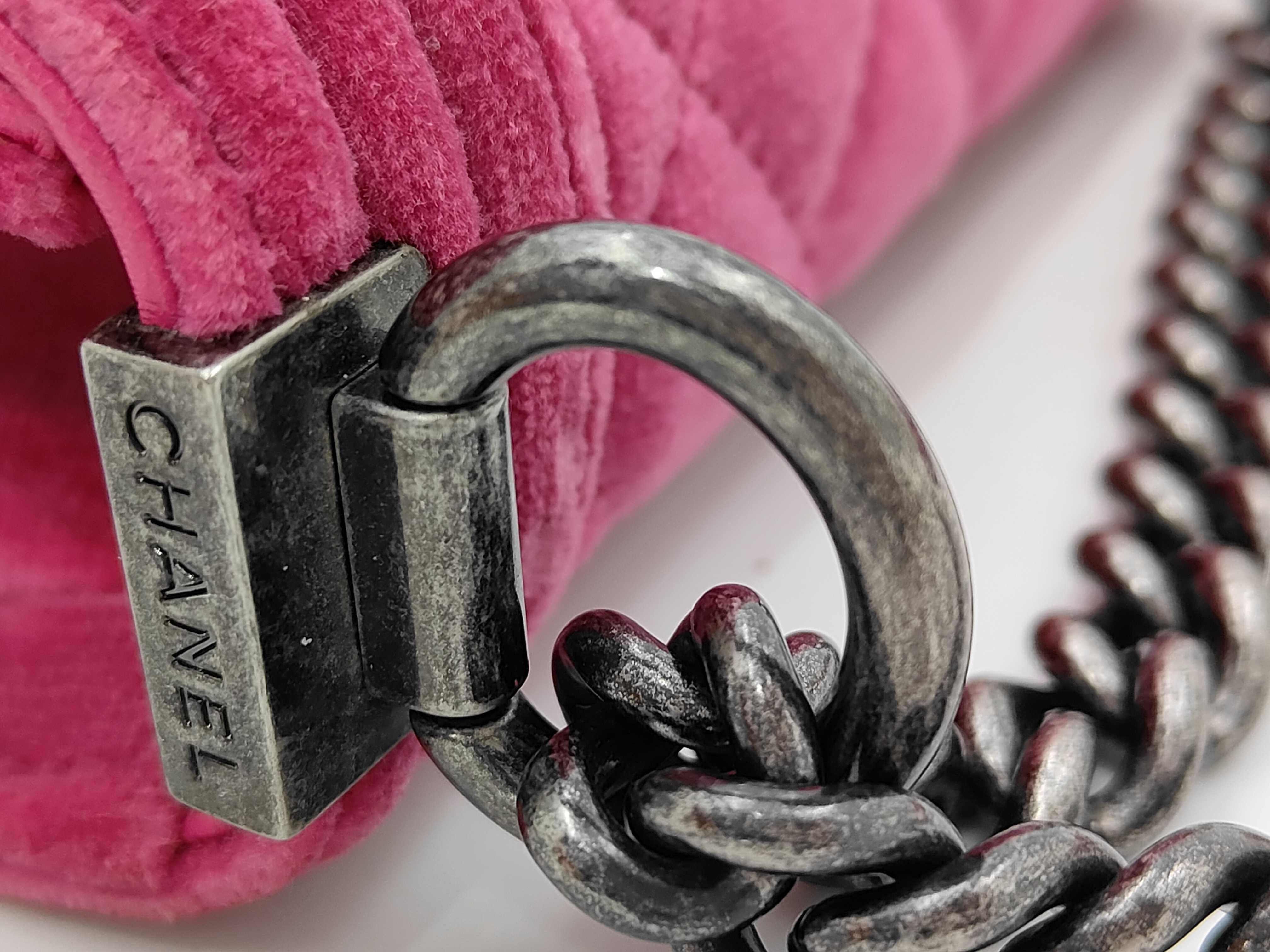 Boy Chanel Matelassé Chain Shoulder Bag, Velour Pink, Ruthenium Hardware — view 6