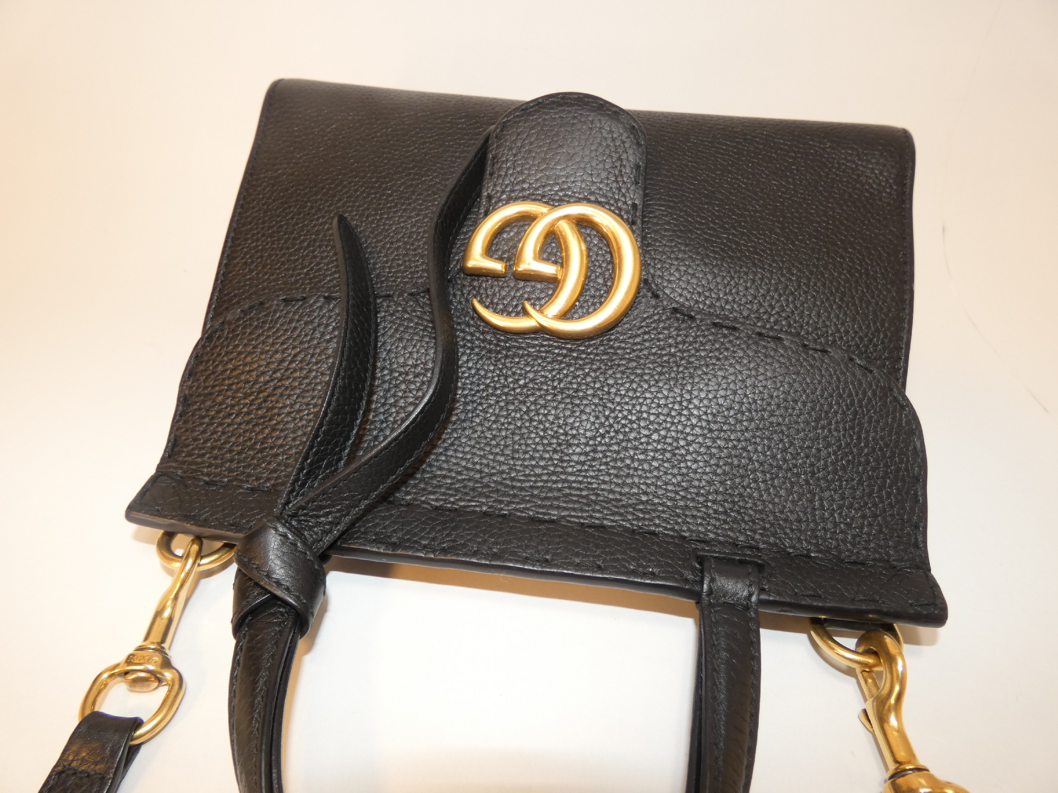 2-way Marmont Black Leather Stitched Handbag — view 3