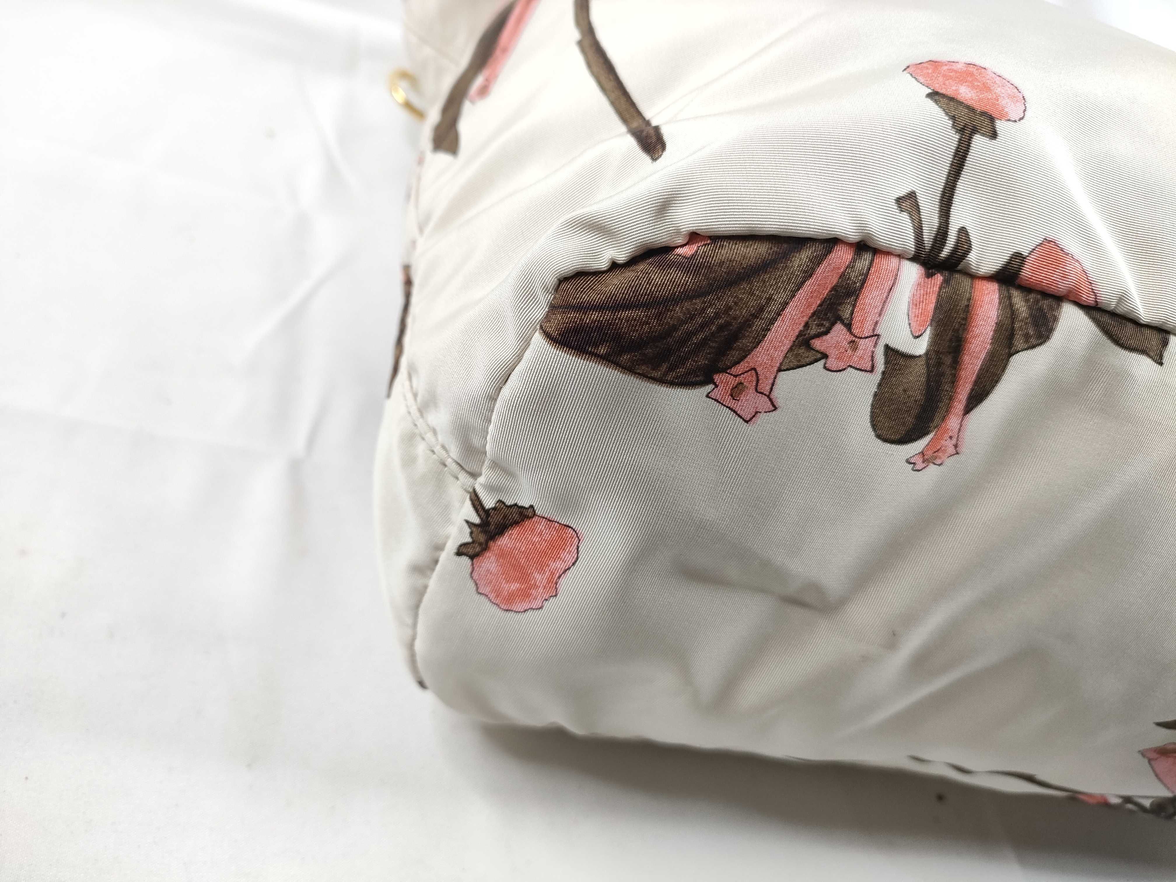 2-way bag with long strap, floral pattern, nylon, white handbag — view 3