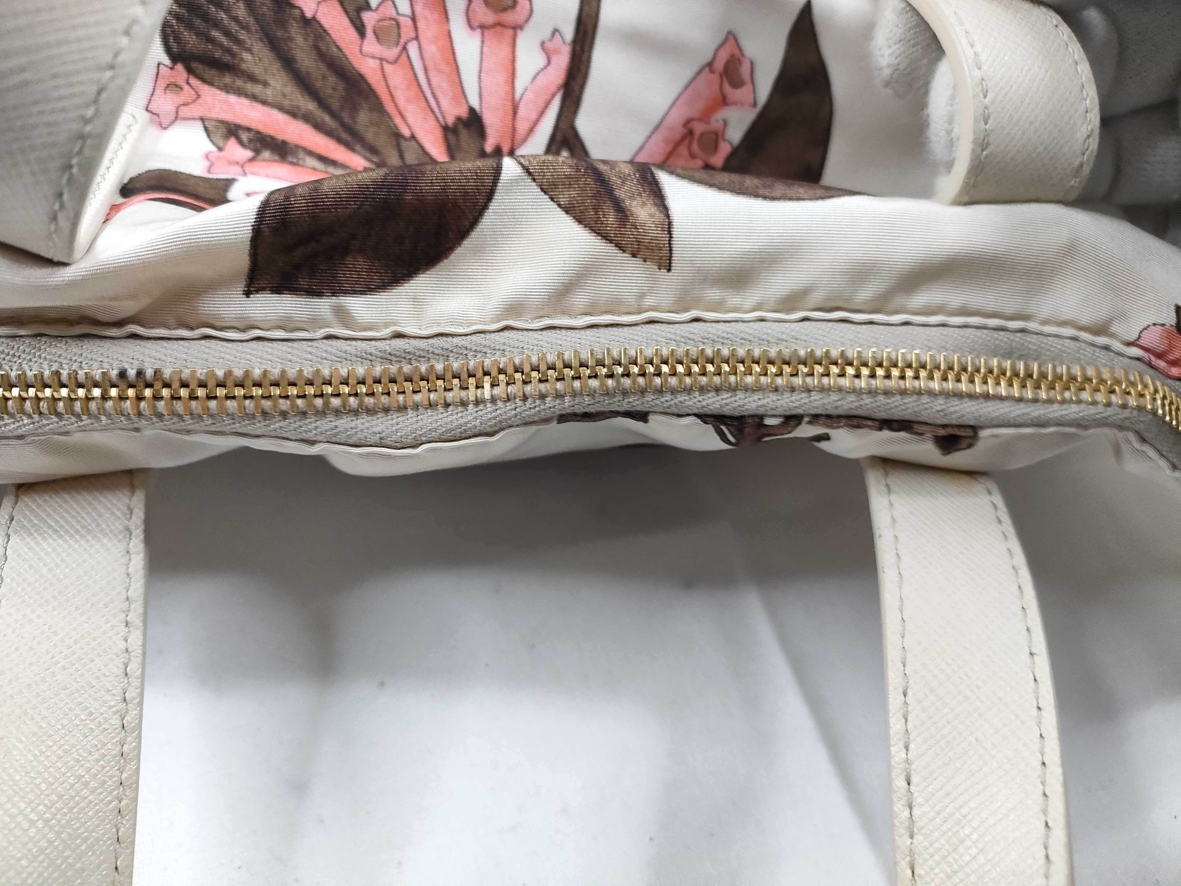 2-way bag with long strap, floral pattern, nylon, white handbag — view 9