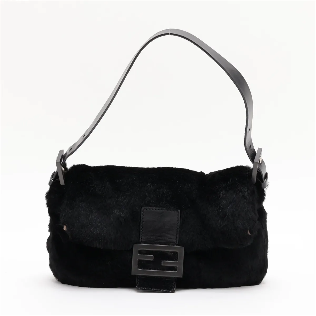 Mamma Bucket Fur and Leather Shoulder Bag, Black